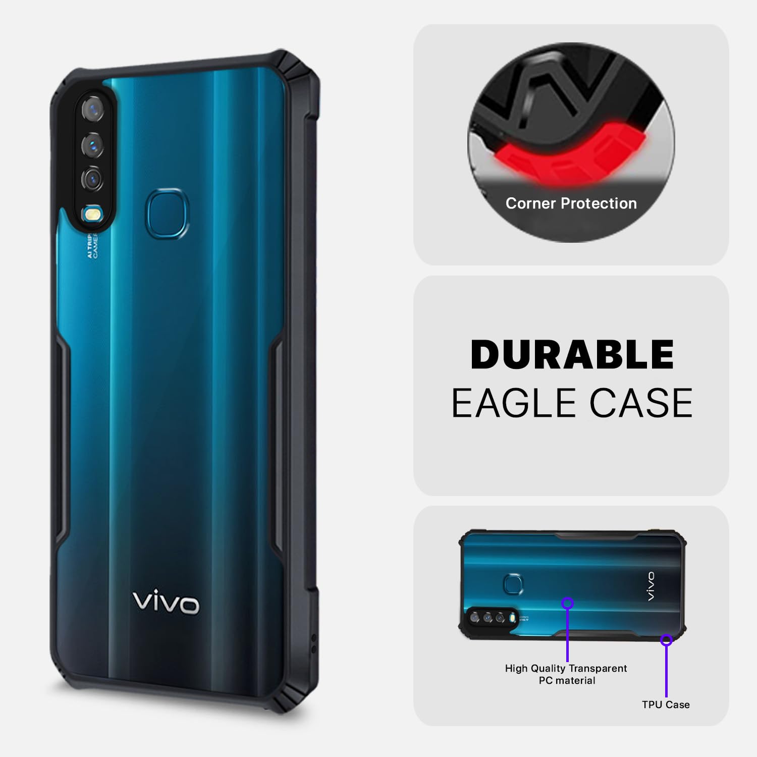 Pikkme Vivo Y12 / Y15 / Y17 / U10 Eagle Back Cover (Black)