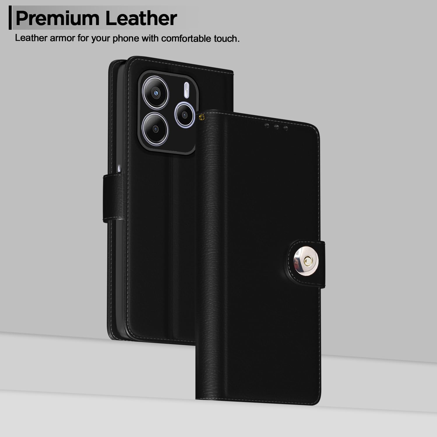 Pikkme black Button mobile flip cover for Redmi Note 14 5G – photo 2