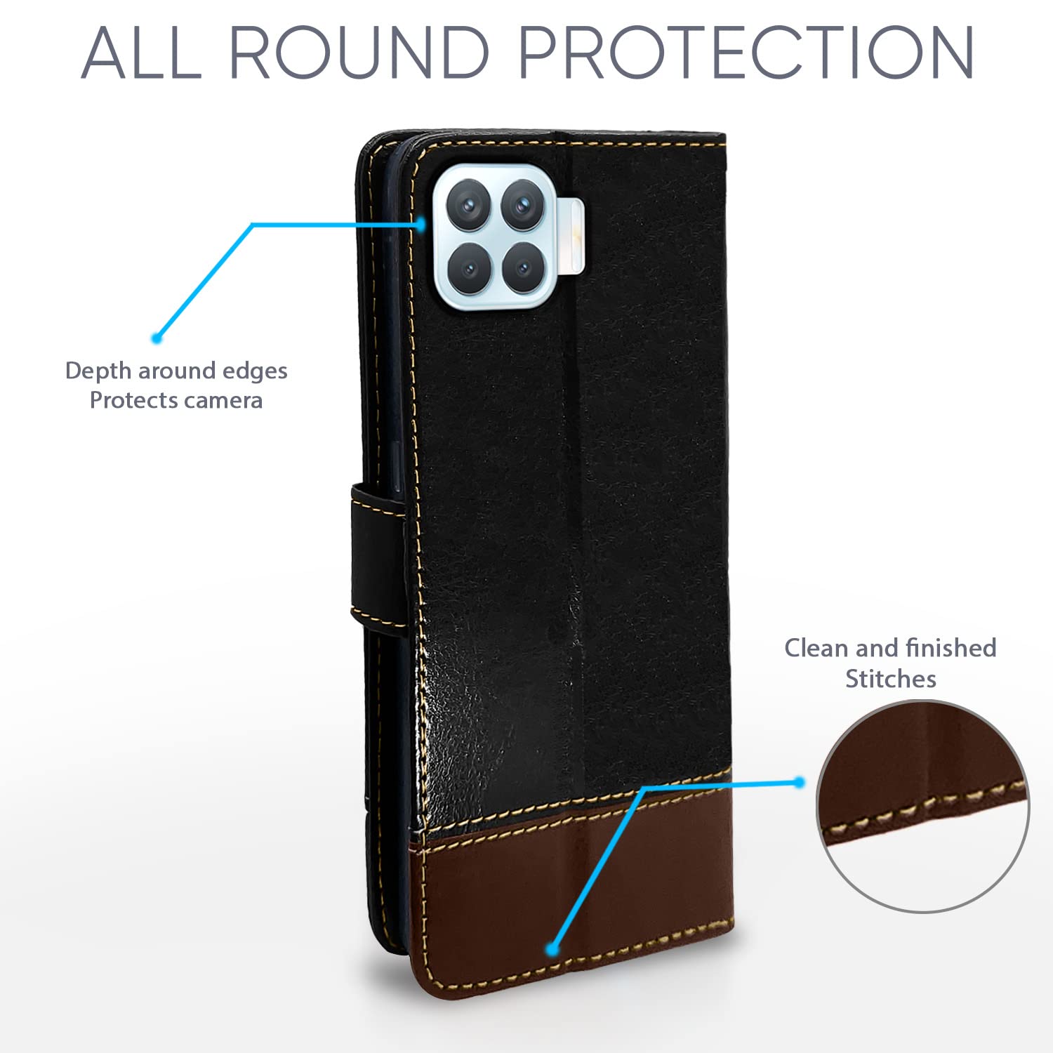 Oppo F17 Pro mobile flip cover in black & brown by Pikkme – photo 4
