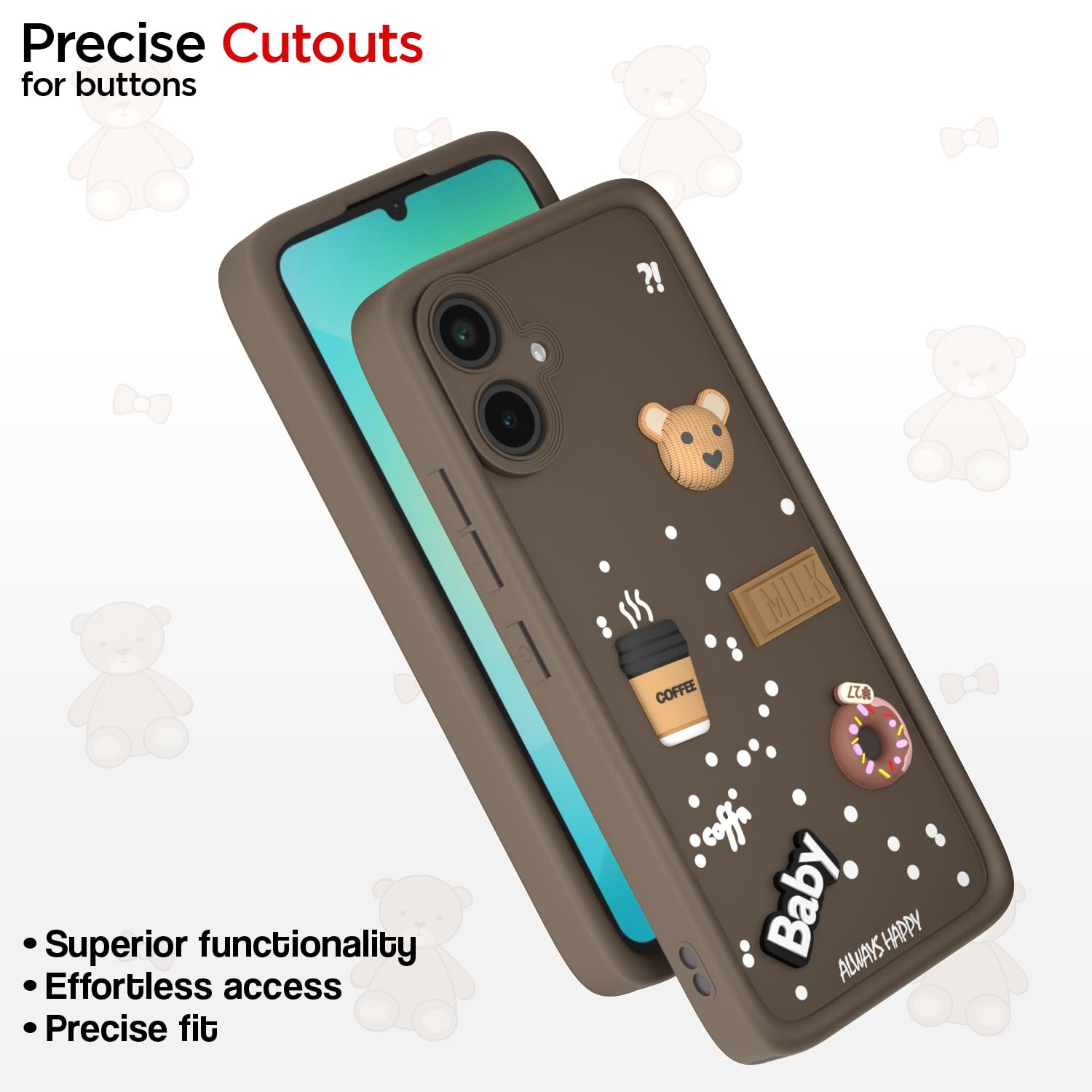 Pikkme Samsung Galaxy M05 / A05 / F05 Cute Fun Cartoon 3D Bear Coffee Back Cover (Brown)