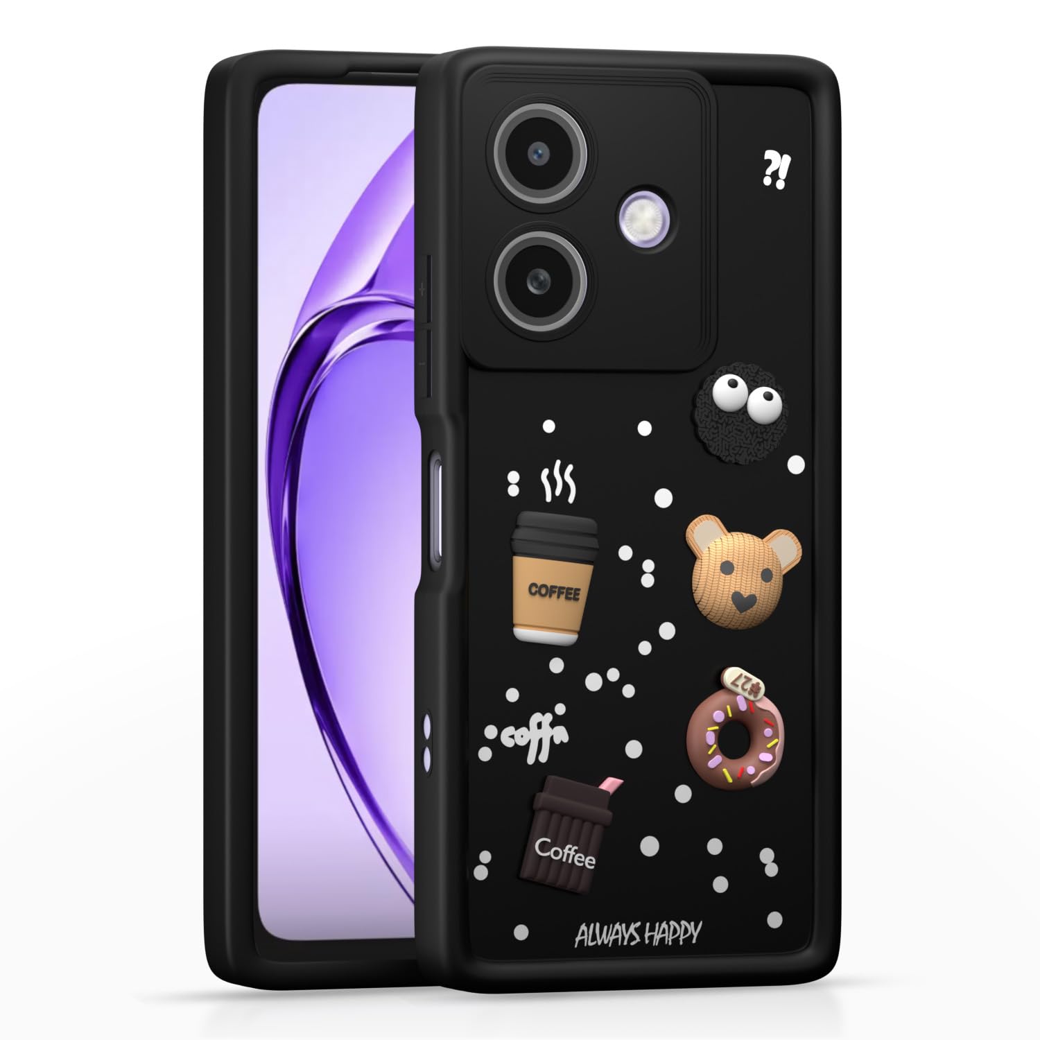 Oppo A3x 5G / A3x 4G / A3 5G Cute Fun Cartoon 3D Bear Silicone Full Body Protection cartoon - Black