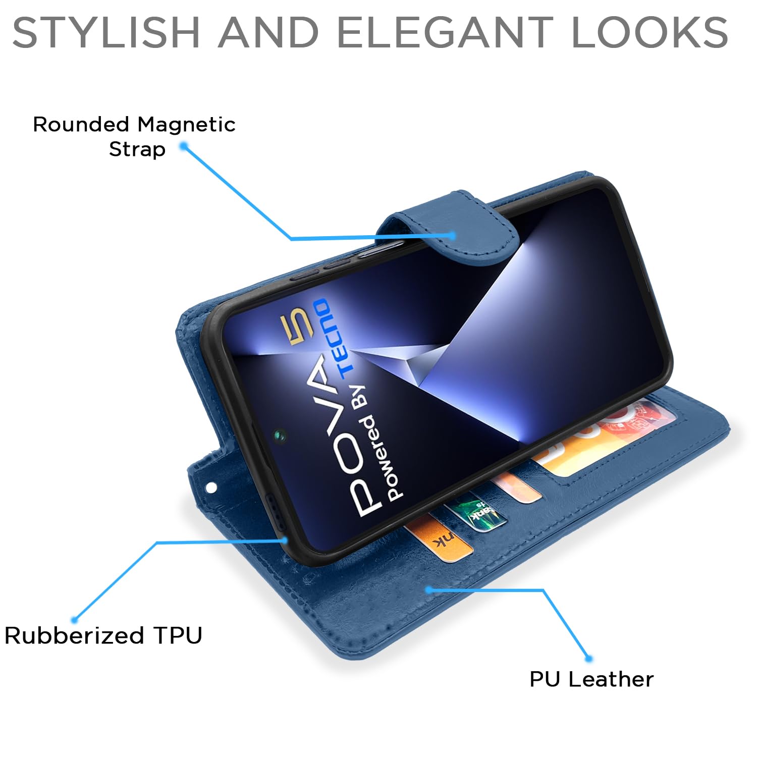 Pikkme Tecno Pova 5/Pova 5 Pro 5G Wallet blue flip cover – photo 3