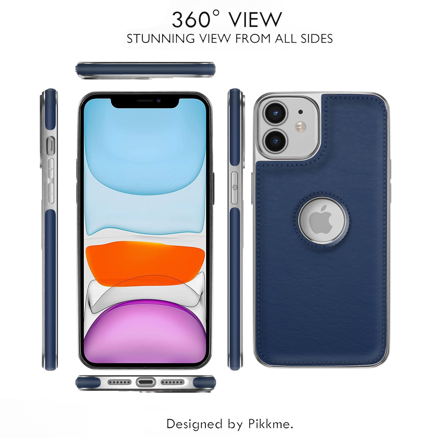 Pikkme iPhone 11 Silver Electroplated Chrome Leather Back Cover (Blue)