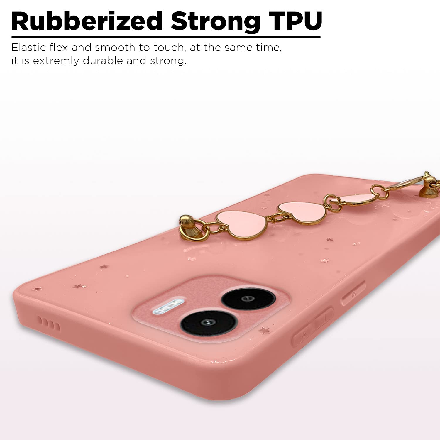 Pikkme Redmi A1 | Redmi A2 Back Cover for Girls | Heart Shaped Metal Chain Blocks | Sparkling Soft TPU | Case for Redmi A1 | Redmi A2 (Pink)