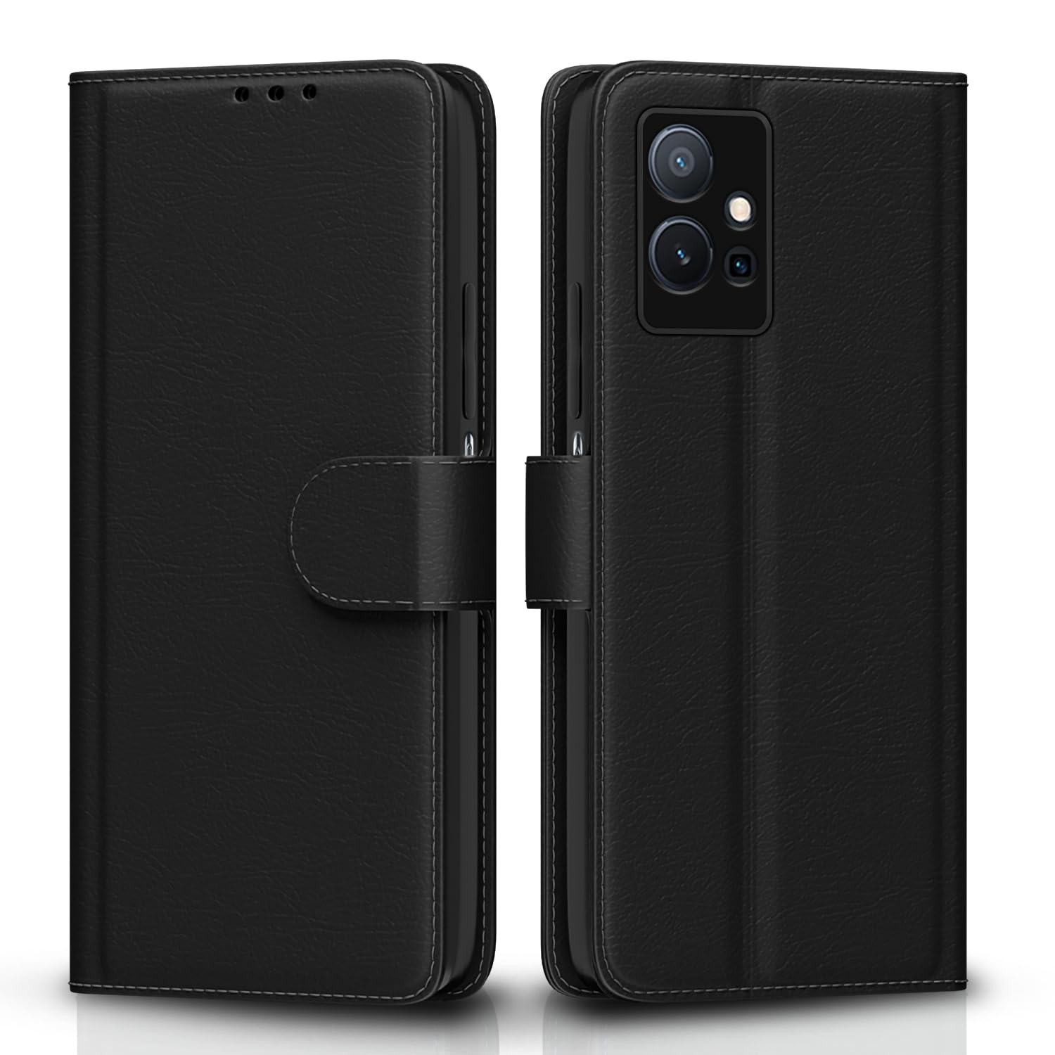 Vivo T1/Y75/iQOO Z6 5G Wallet mobile flip cover in black by Pikkme