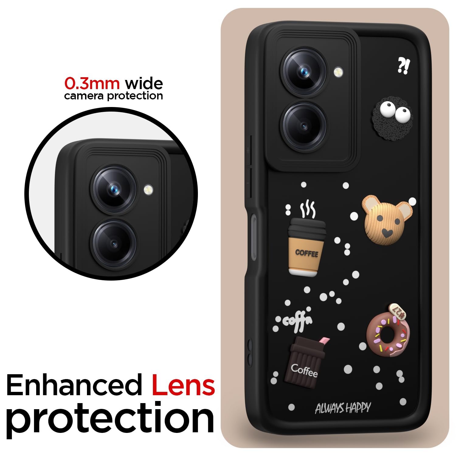 Pikkme Realme 10 Pro 5G Cute Fun Cartoon 3D Bear Coffee Back Cover (Black)