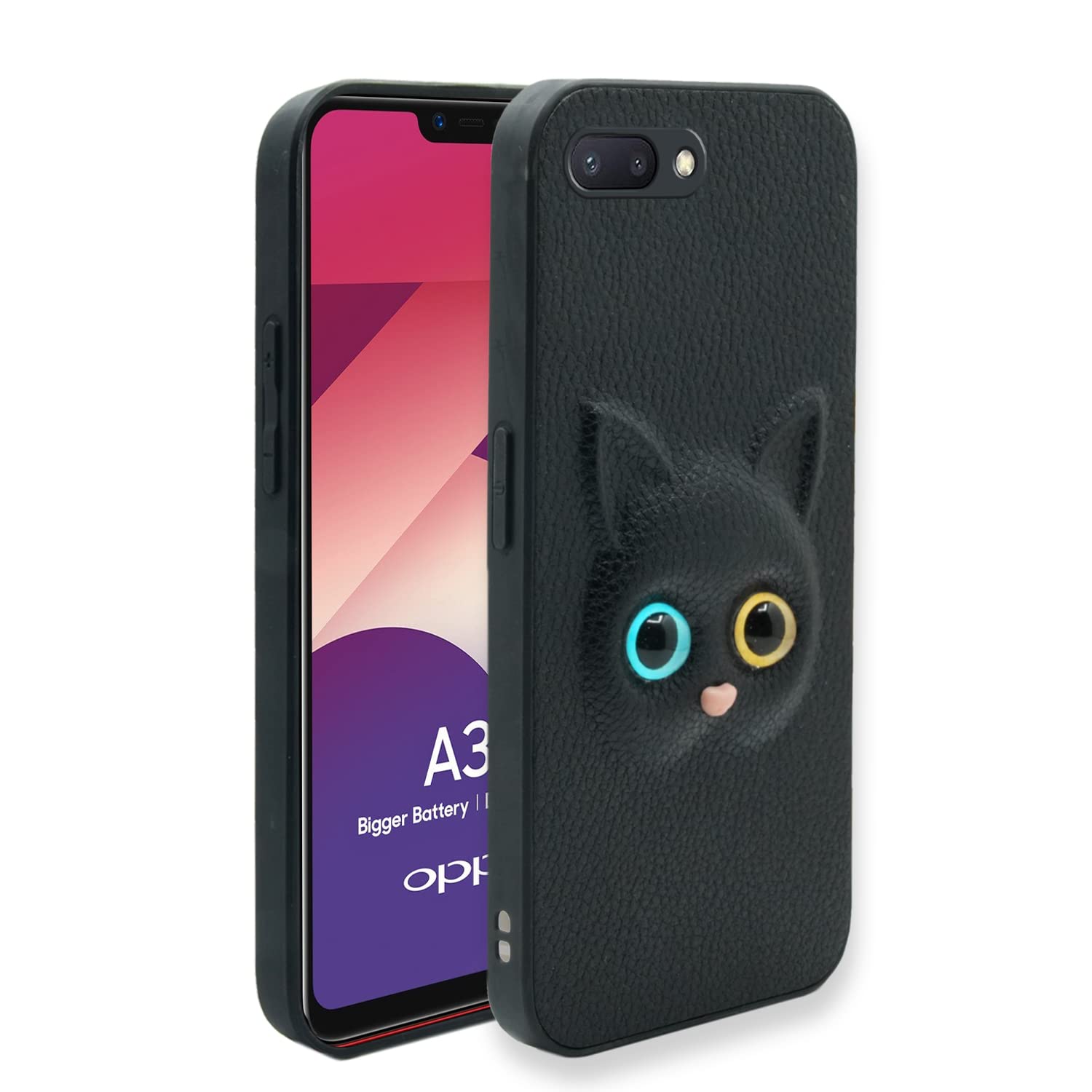 Pikkme black Cat mobile cover for Oppo A3s/Realme C1