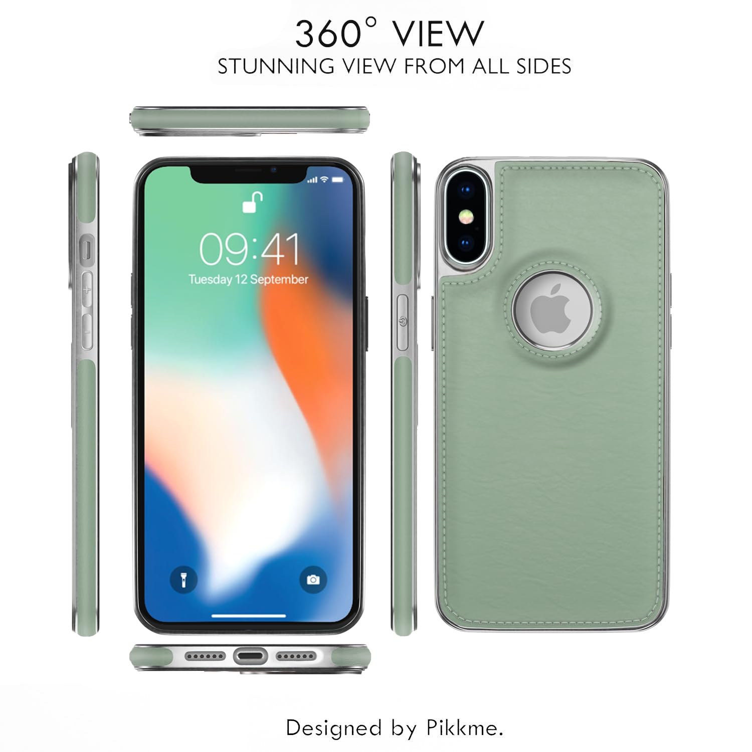 Pikkme iPhone X/Xs Silver Electroplated Chrome Leather Back Cover (Green)