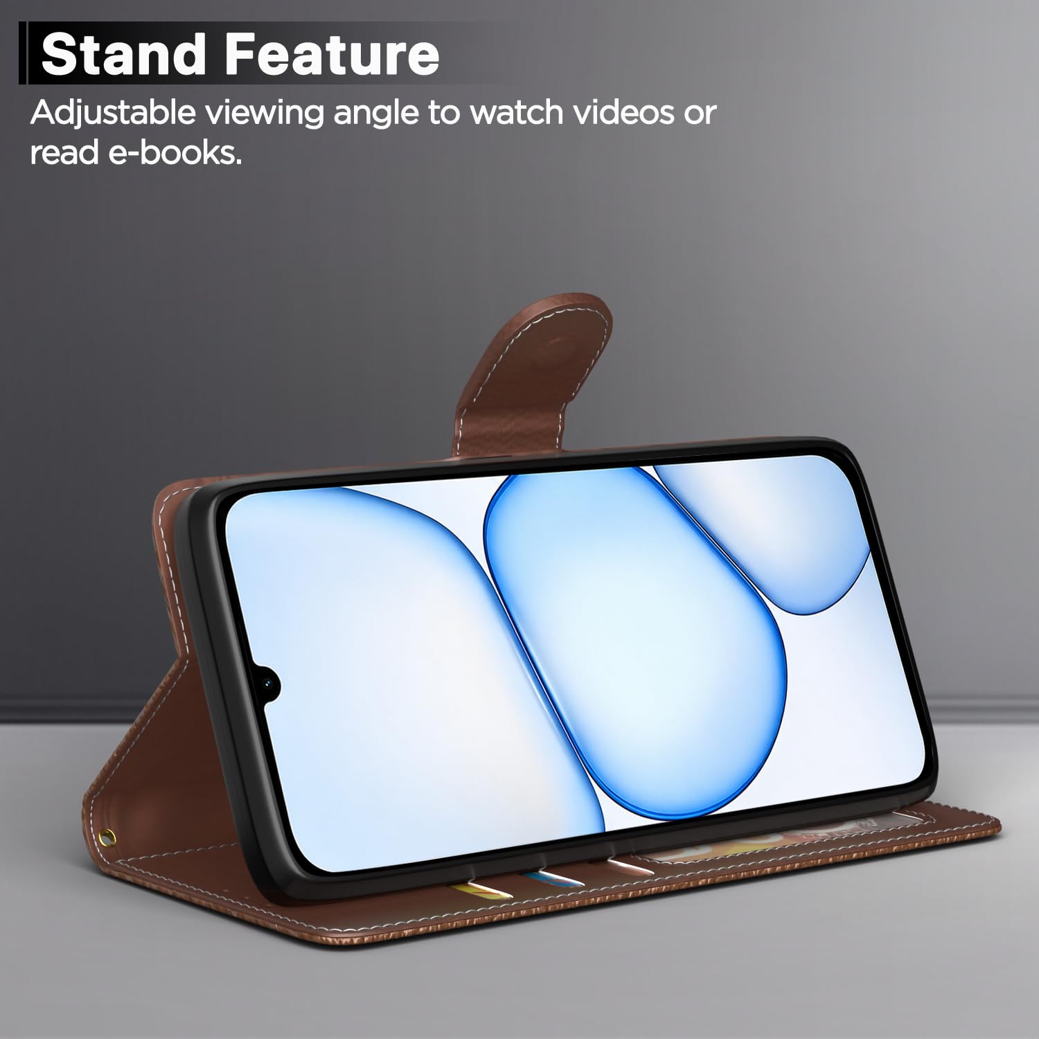 Realme C100x Wallet flip case in tan by Pikkme – photo 3
