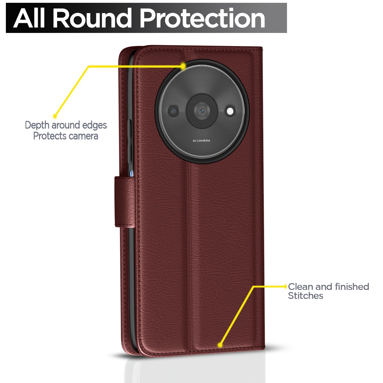 Pikkme Redmi A3 (2024) / Redmi A3x / Poco C61 Vintage Flip Cover (Brown)