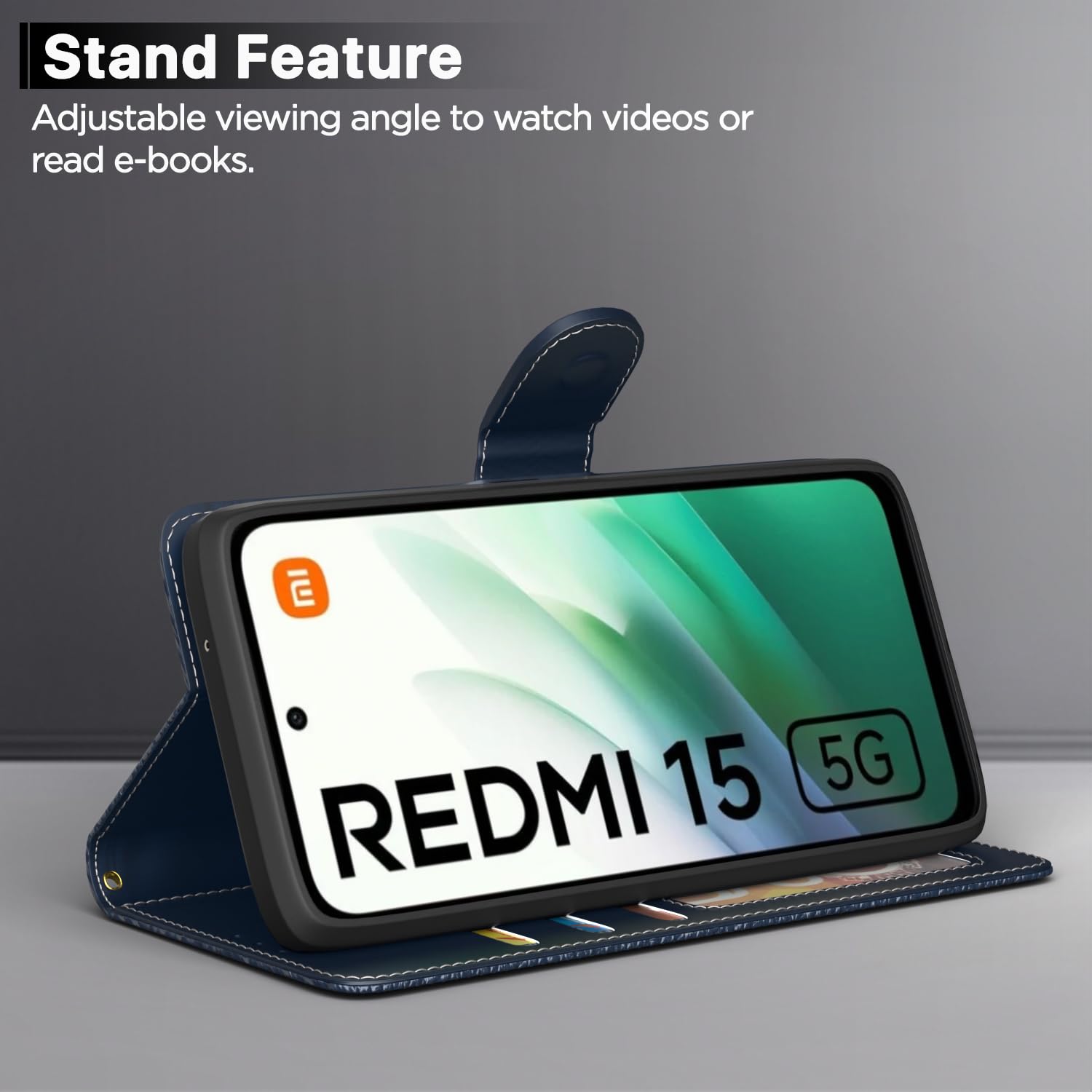Redmi 15 5G wallet flip cover in blue by Pikkme – photo 3