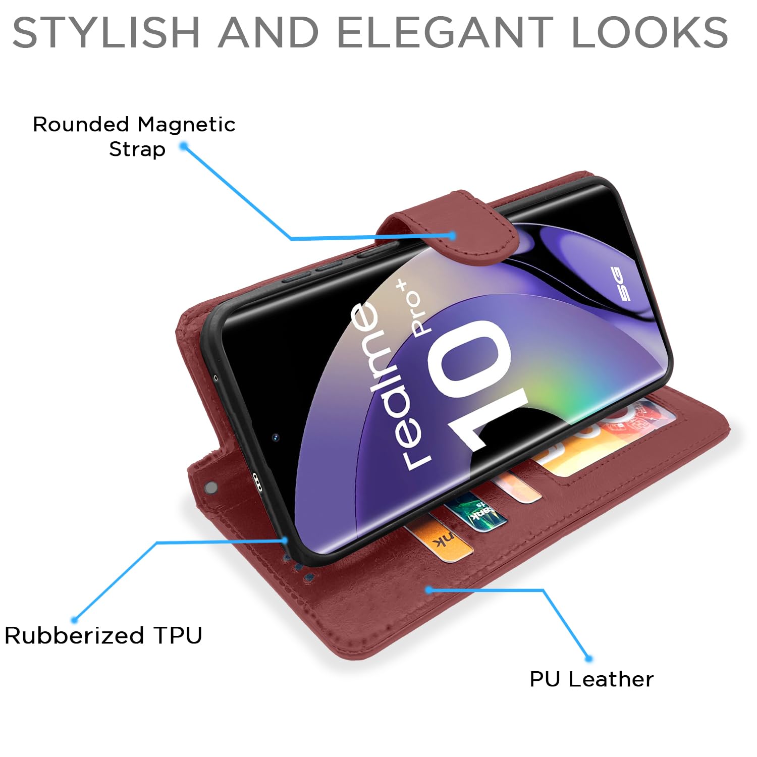 Pikkme Realme 10 Pro Plus Vintage Flip Cover (Brown)