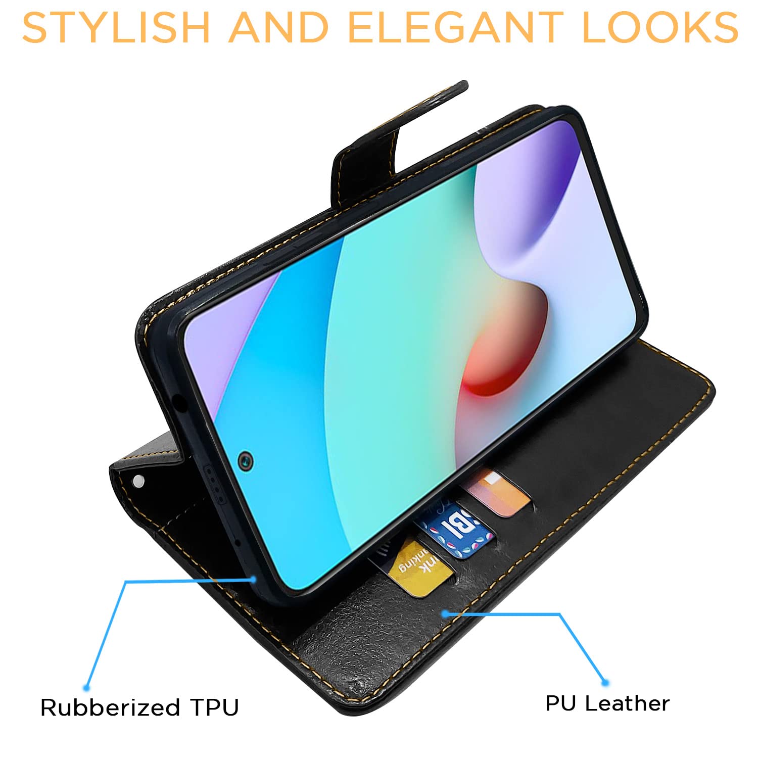 Pikkme black & brown wallet flip cover for Redmi 10 Prime – photo 5