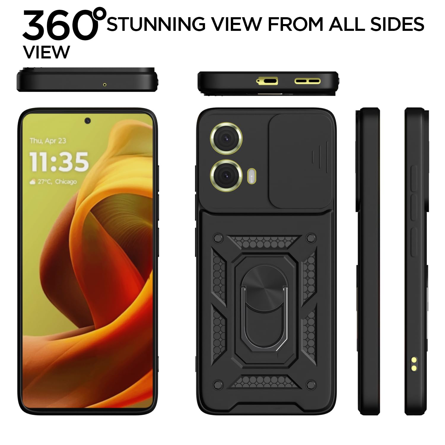 Pikkme Motorola Moto G85 5G Sliding Camera Shield & Stand D10 Tough Armor Back Cover (Black)