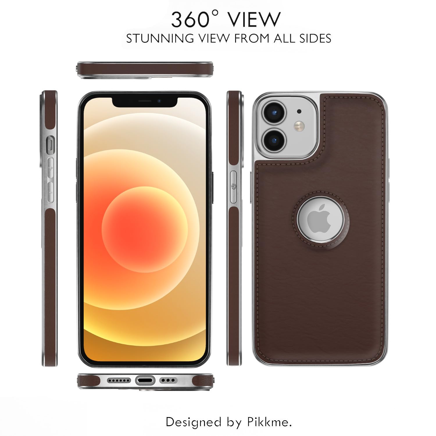 Pikkme iPhone 12 Mini Silver Electroplated Chrome Leather Back Cover (Coffee)