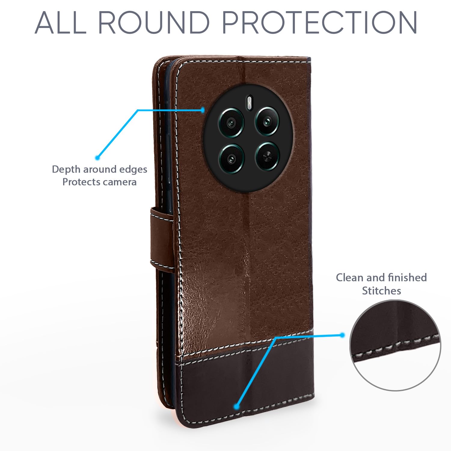 Pikkme Realme 12 Plus 5G Contrast Flip Cover (Brown)