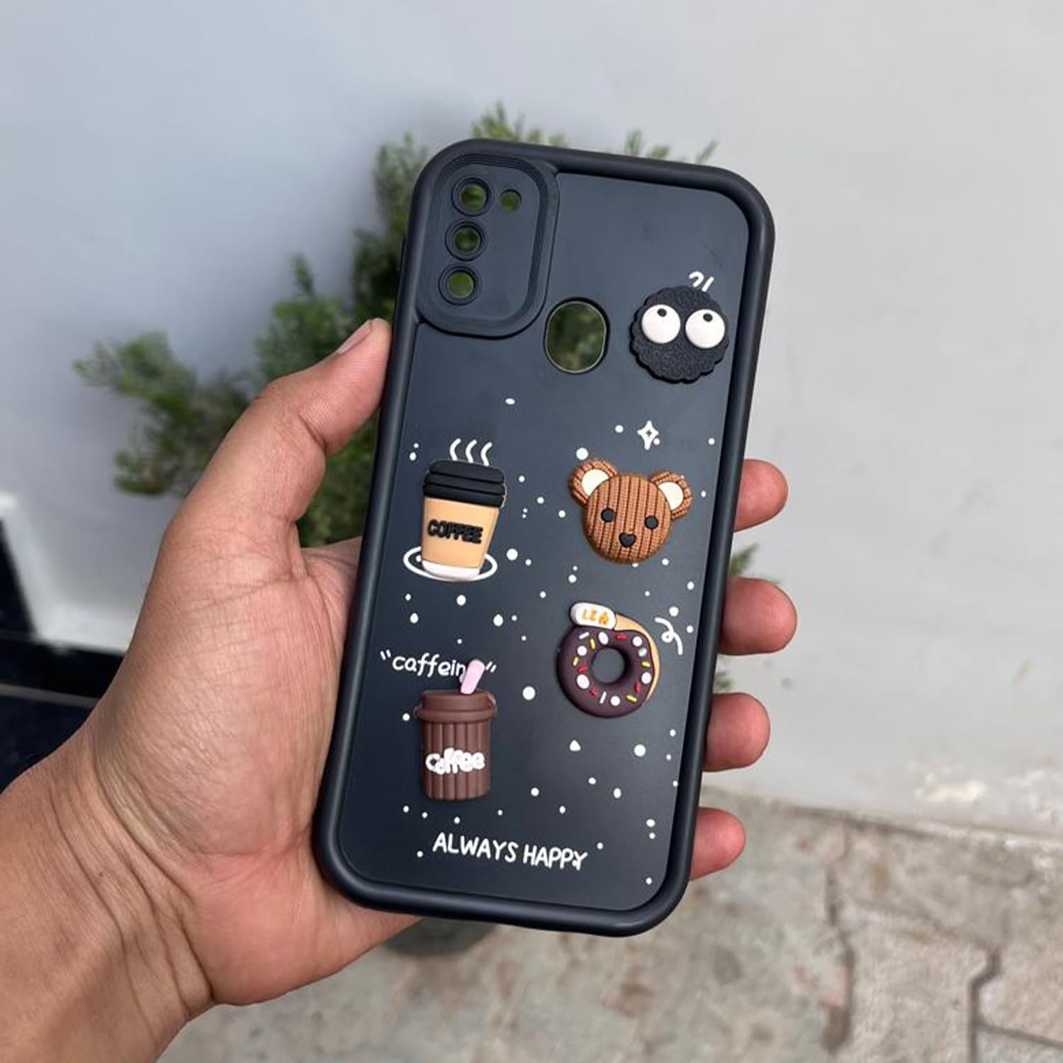 Pikkme Back Cover for Samsung Galaxy M21 / M30s / M21 2021 | Cute Fun Cartoon 3D Bear Silicone Full Body Protection Bumper Cover (Black)