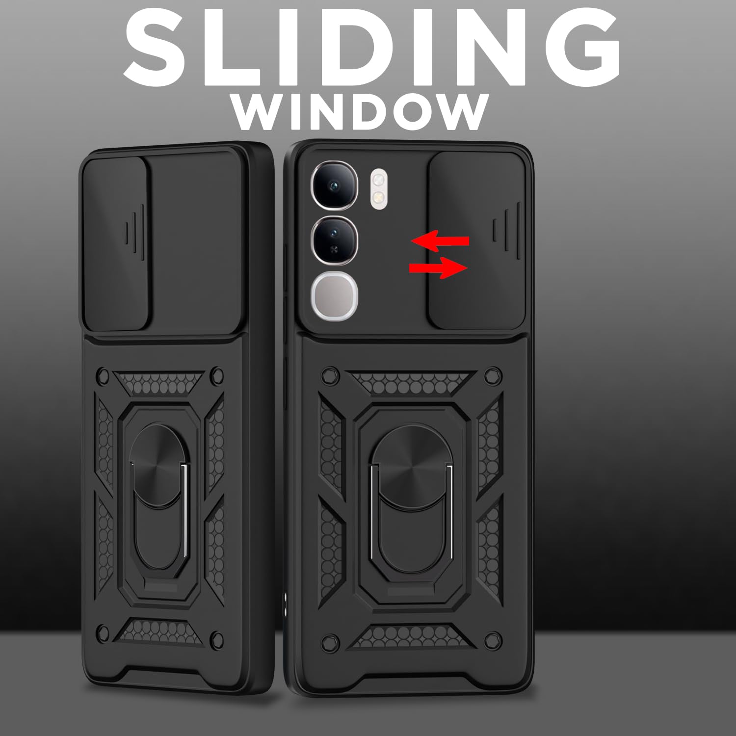 Pikkme Vivo Y300 5G / Vivo V40 Lite 5G Sliding Camera Shield & Stand D10 Tough Armor Back Cover (Black)