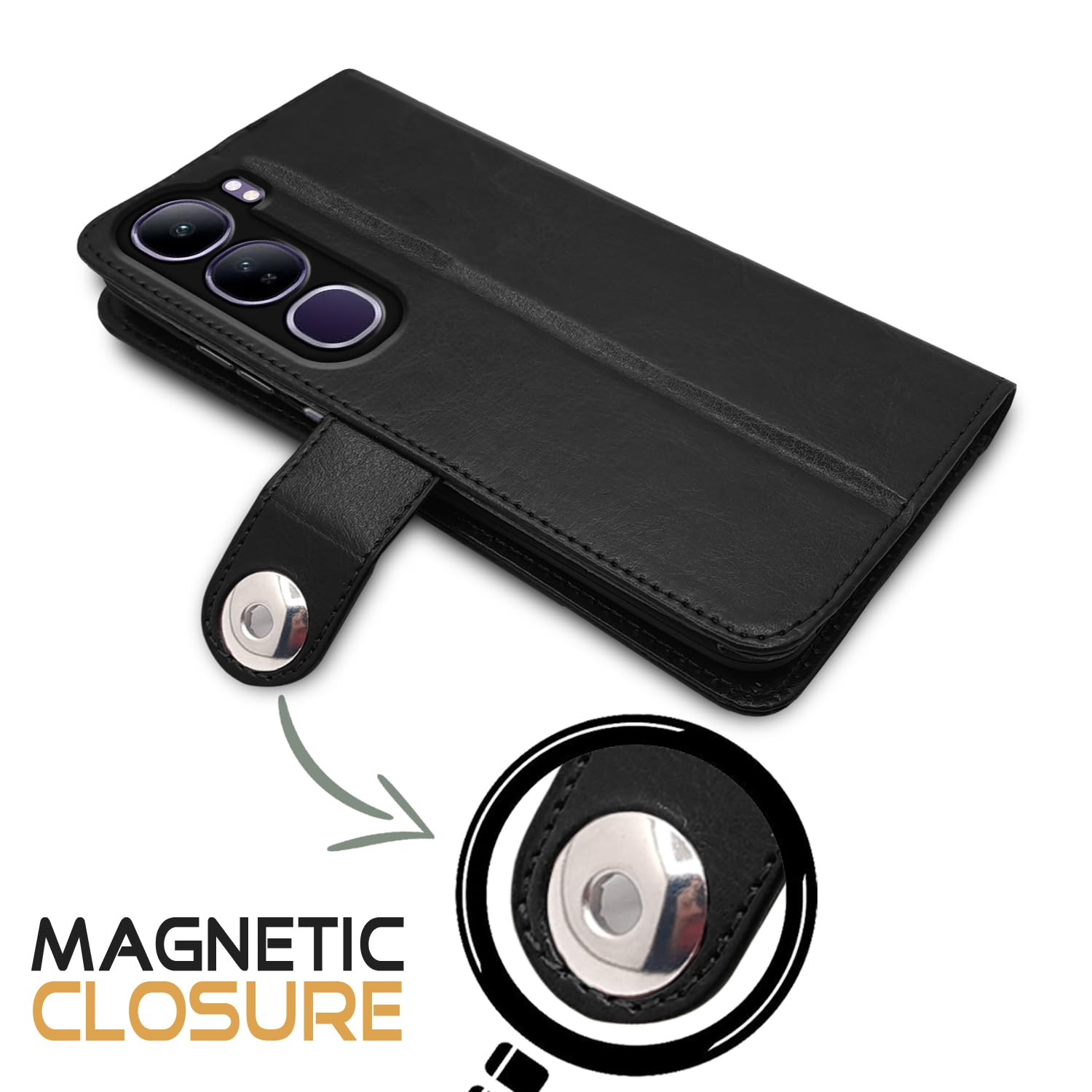 Vivo Y300 5G wallet flip cover in black by Pikkme – photo 4