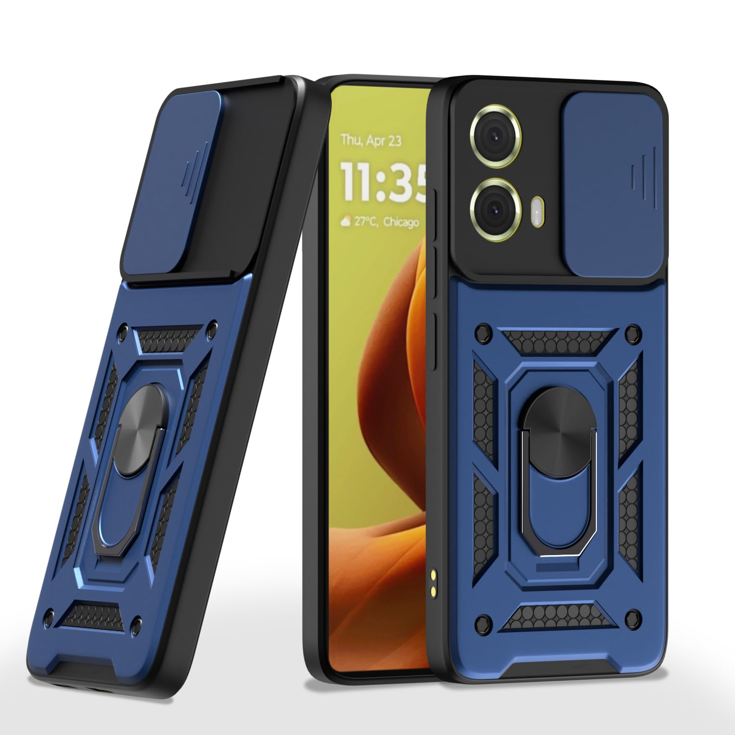 Pikkme Motorola Moto G85 5G Sliding Camera Shield & Stand D10 Tough Armor Back Cover (Blue)