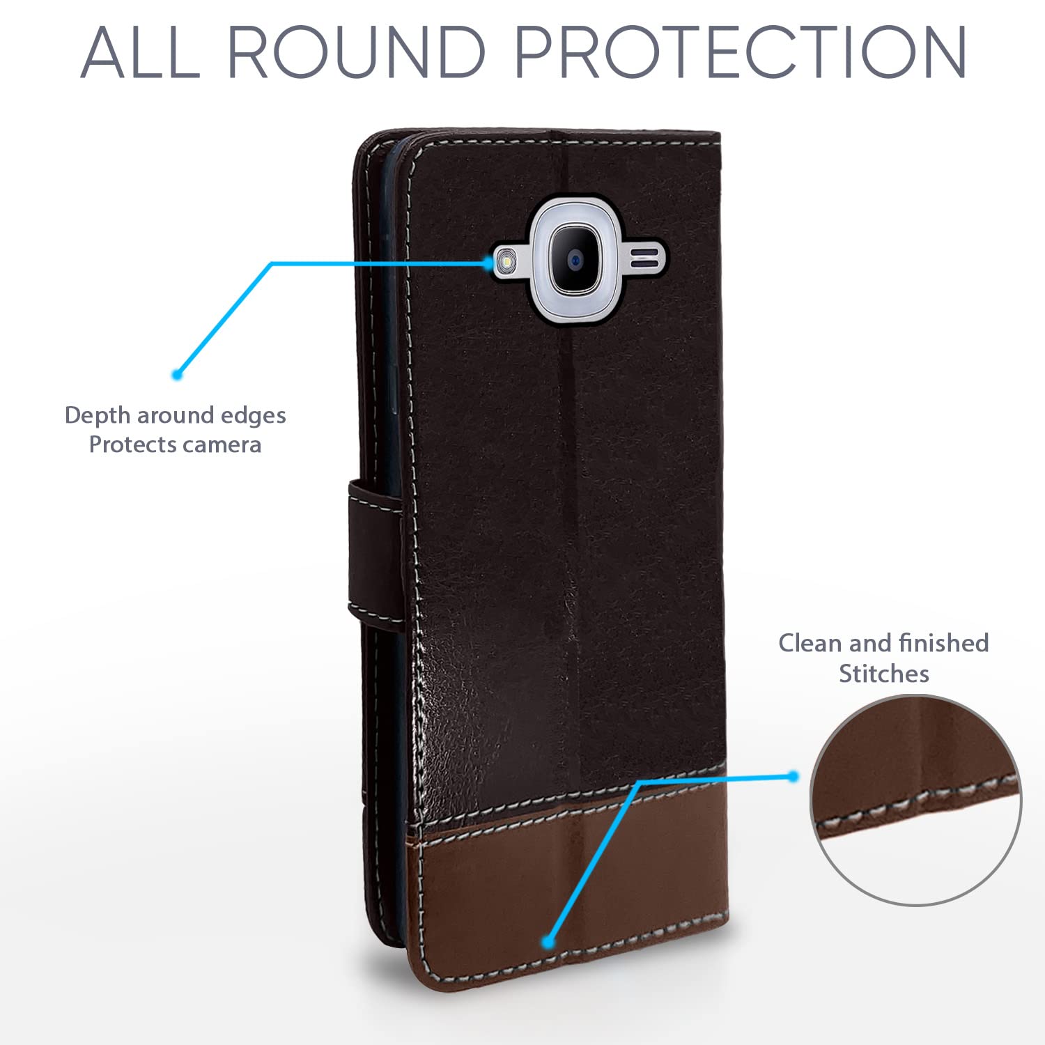 Samsung J2 (2016) Magnetic flip cover in coffee & brown by Pikkme – photo 4