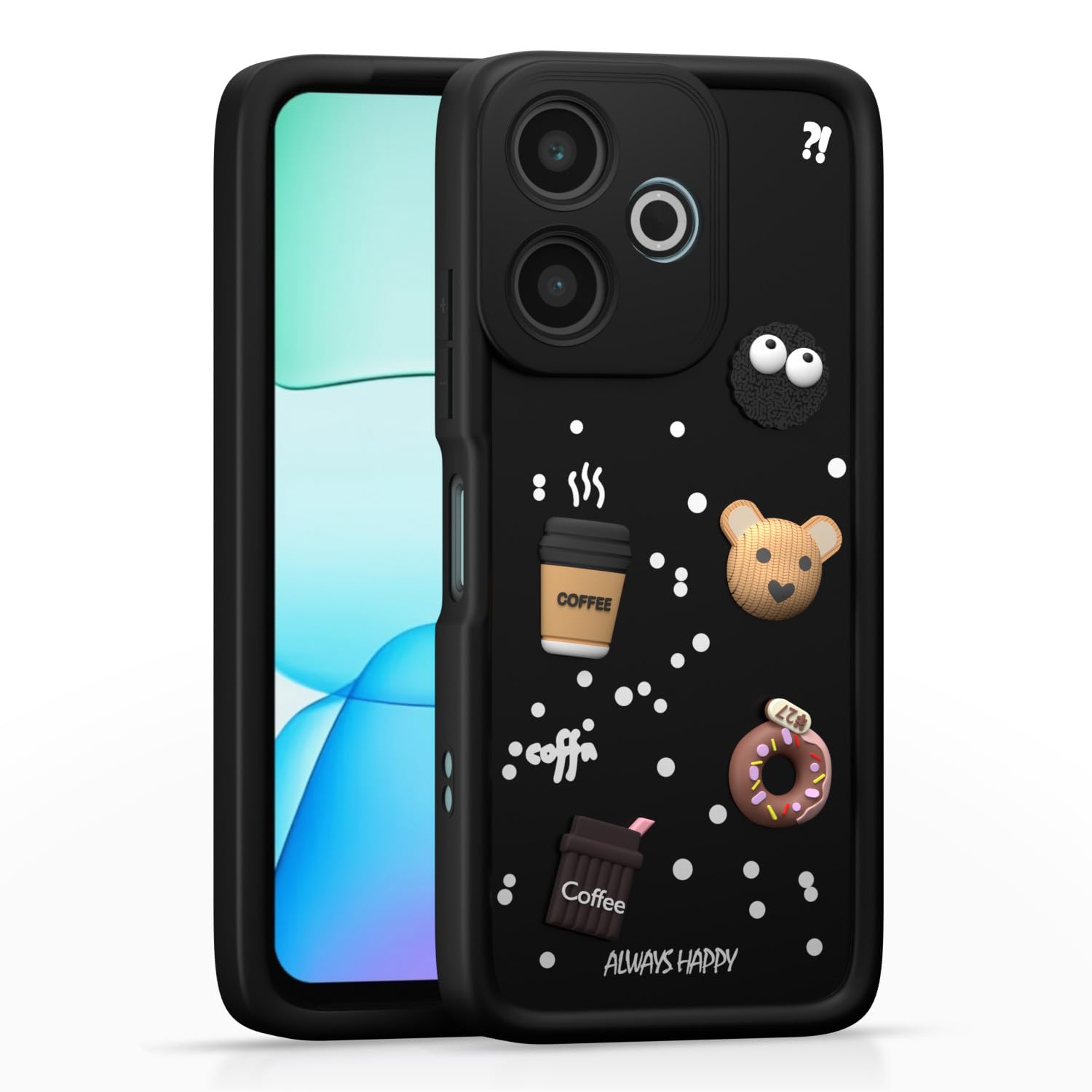 Pikkme Redmi 13 5G / Poco M6 Plus 5G Cute Fun Cartoon 3D Bear Silicone Back Cover - Black