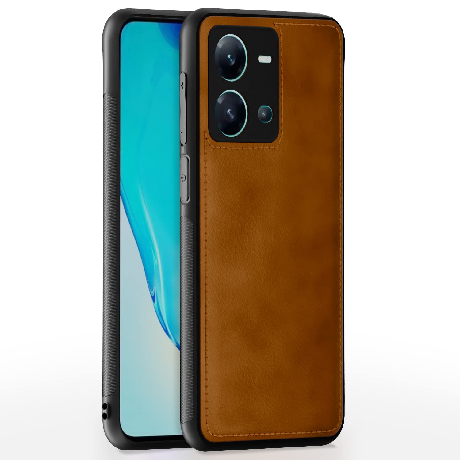 Pikkme brown Leather mobile cover for Vivo V25 5G
