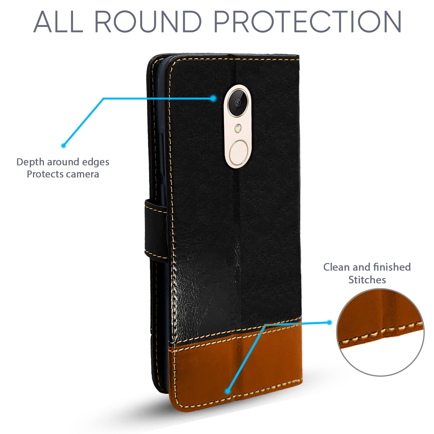Black & brown Magnetic wallet flip cover for Redmi Note 5 – Pikkme – photo 2