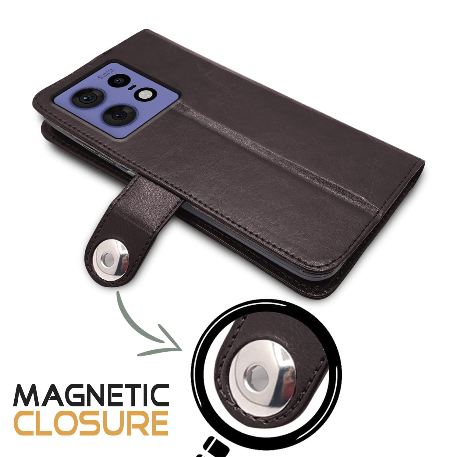 Moto Edge 50 Pro 5G Button flip case in coffee by Pikkme – photo 2