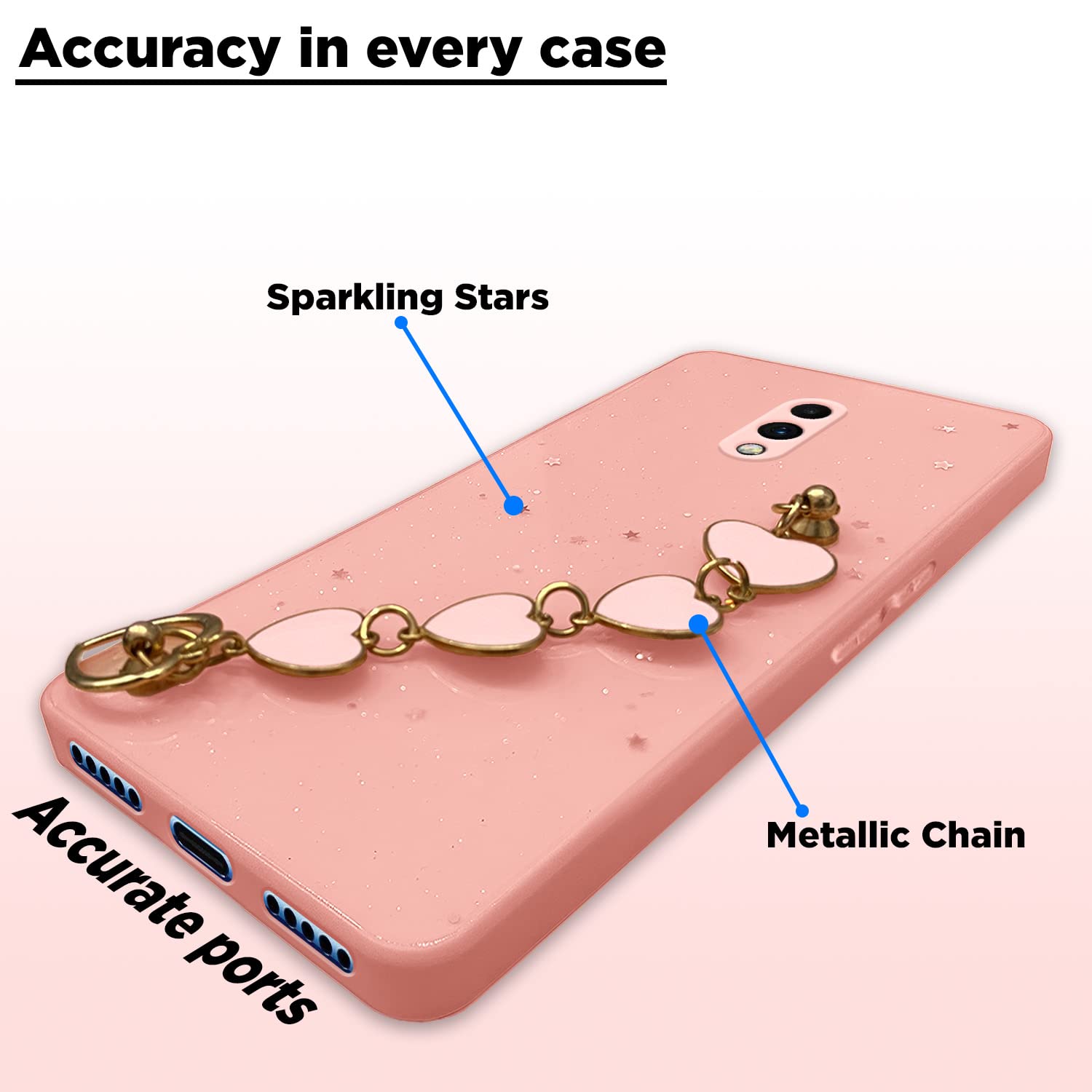 Pikkme Oneplus 6T / Oneplus 7/1+6T / 1+7 Back Cover for Girls | Heart Shaped Metal Chain Blocks | Sparkling Soft TPU | Case for Oneplus 6T / Oneplus 7/1+6T / 1+7 (Pink)