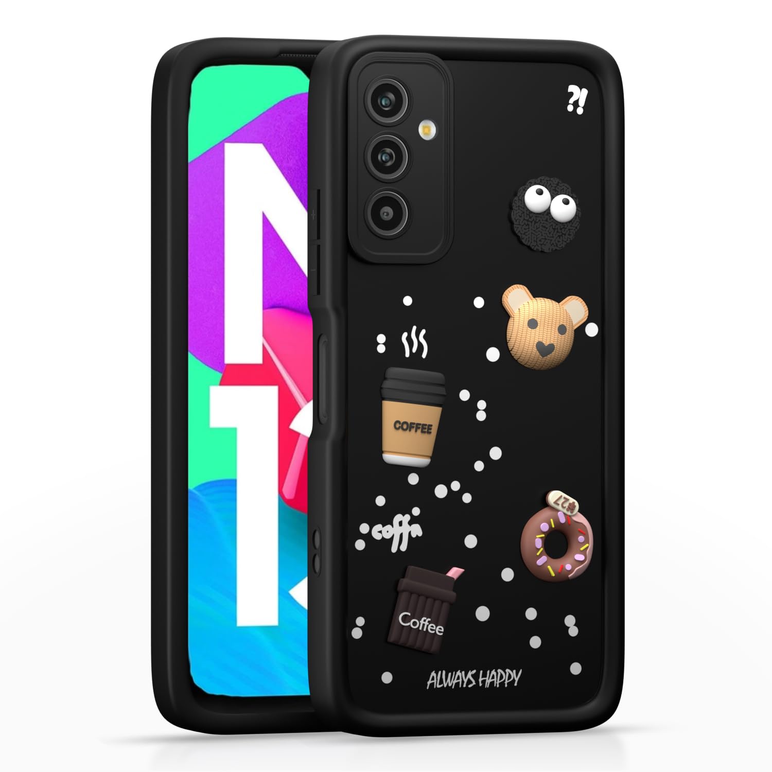 Pikkme Samsung Galaxy M13 4G Cute Fun Cartoon 3D Bear Silicone Back Cover - Black