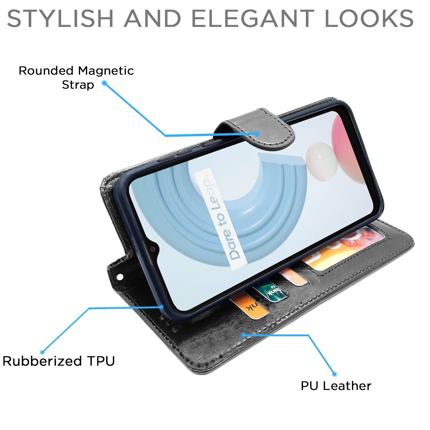 Pikkme Realme C21Y Vintage Flip Cover | Black