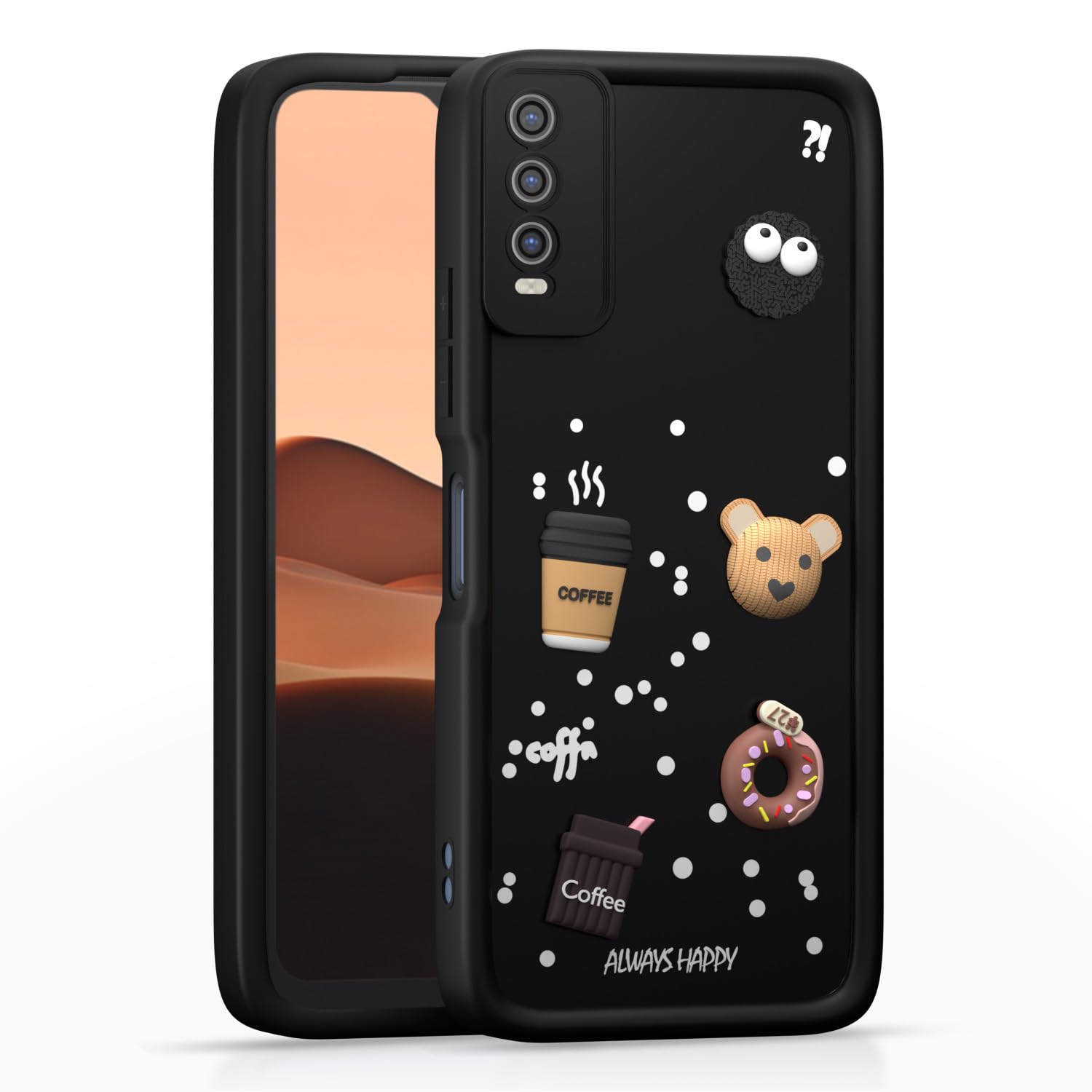 Bumper Case for Vivo Y12s / Y20 / Y20i / Y20G | Cute Fun Cartoon 3D Bear Back Cover -Black