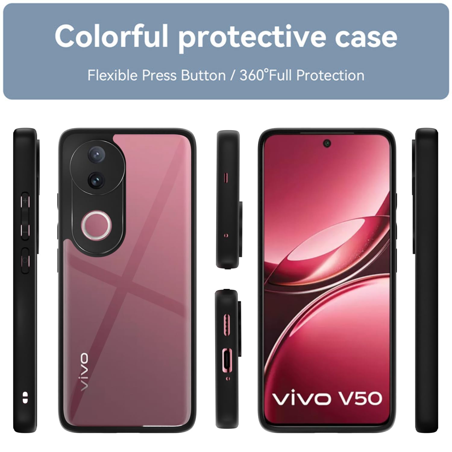 Black Hybrid mobile back cover for iQOO Z10R/Vivo V50/V50e/Vivo T4R 5G – Pikkme – photo 2