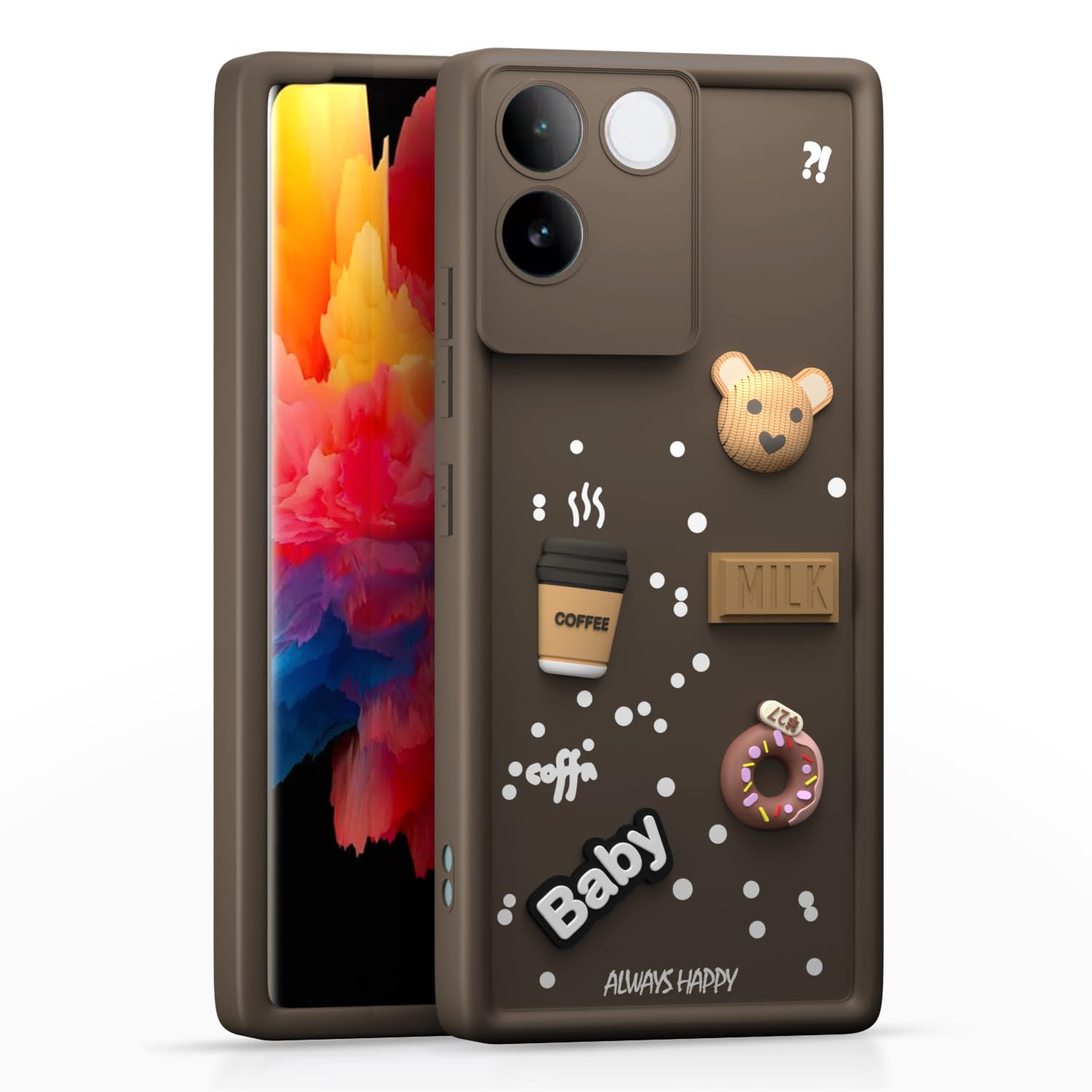 Pikkme iQOO Z7 Pro 5G Cute Fun Cartoon 3D Bear Silicon Back Cover - Brown