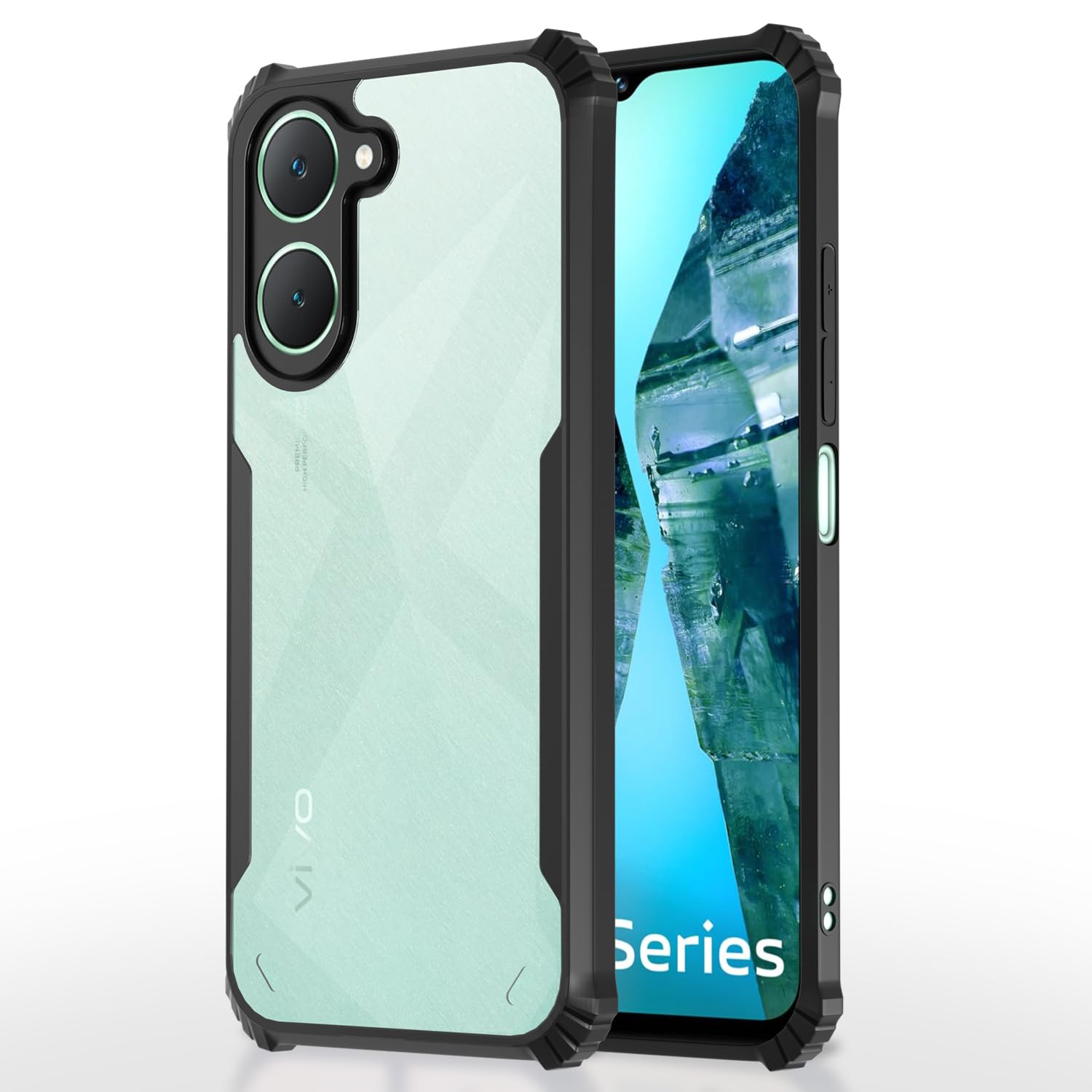 Pikkme iQOO Z9 Lite 5G | Vivo T3 Lite 5G | Vivo Y18 | Y18e | Y03 Eagle Crystal Clear Transparent Back Cover (Black)