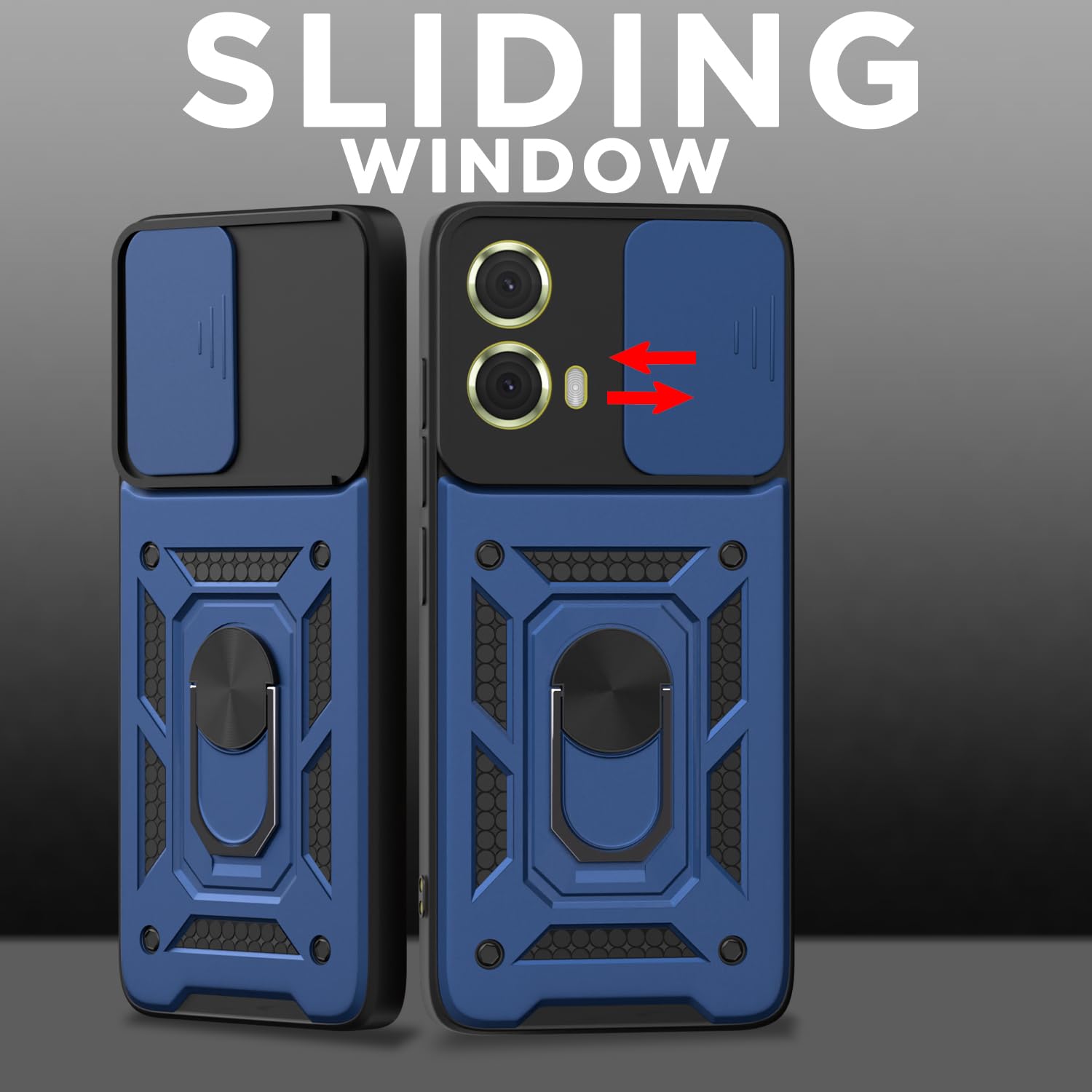 Pikkme Motorola Moto G85 5G Sliding Camera Shield & Stand D10 Tough Armor Back Cover (Blue)