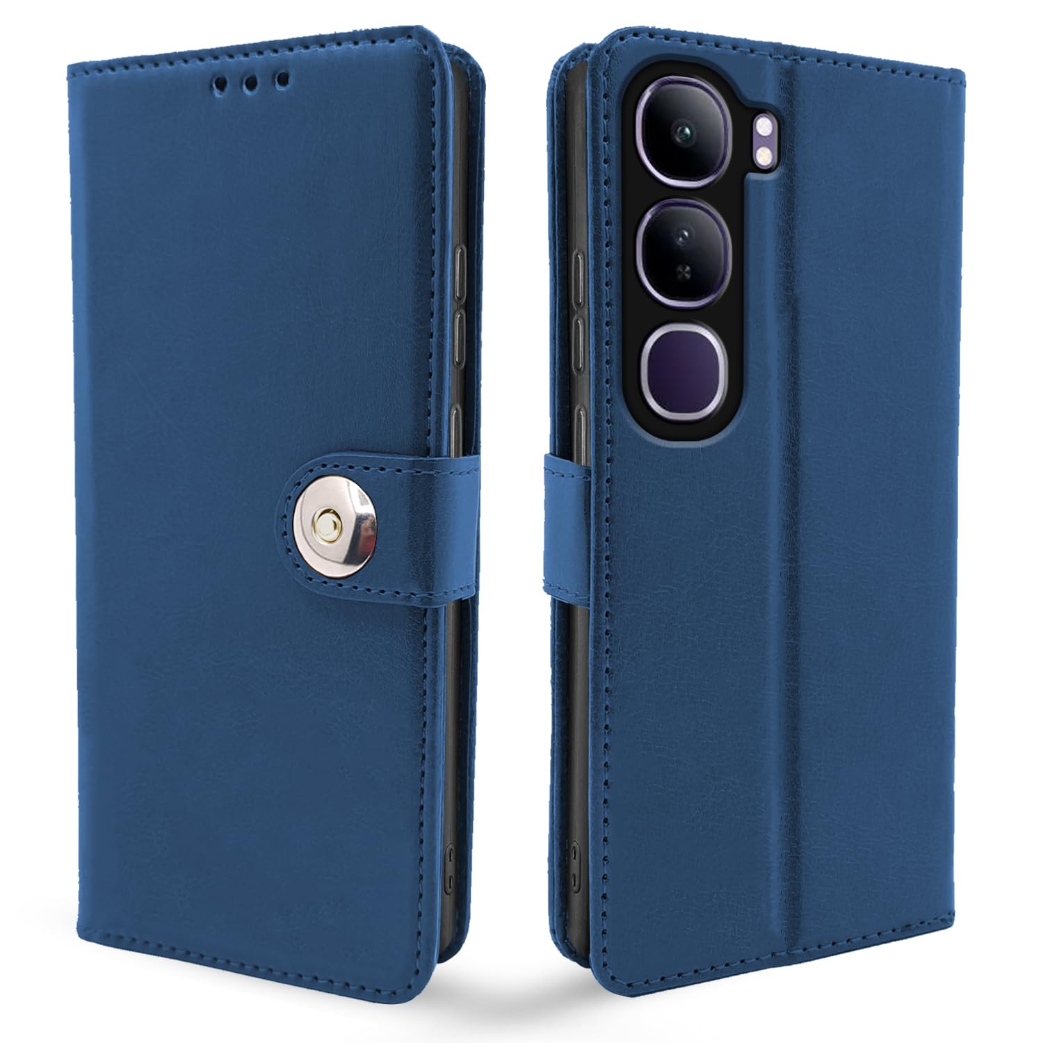 Pikkme blue Button wallet flip cover for Vivo Y300 5G