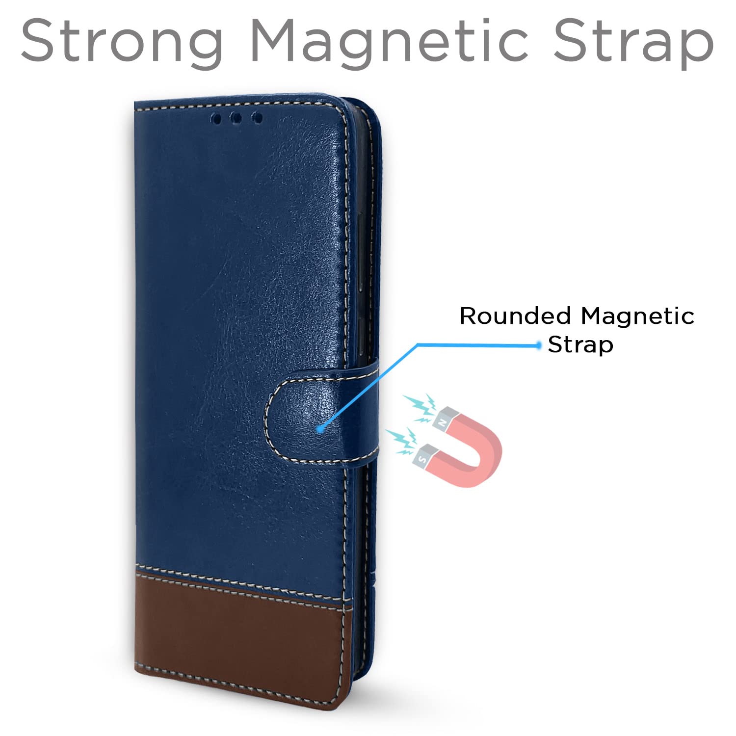 Pikkme Samsung Galaxy A71 Contrast Premium Leather Magnetic Flip Cover (Blue & Brown)