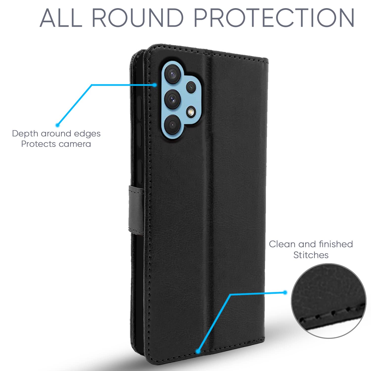 Pikkme Samsung Galaxy A32 Vintage Flip Cover (Black)