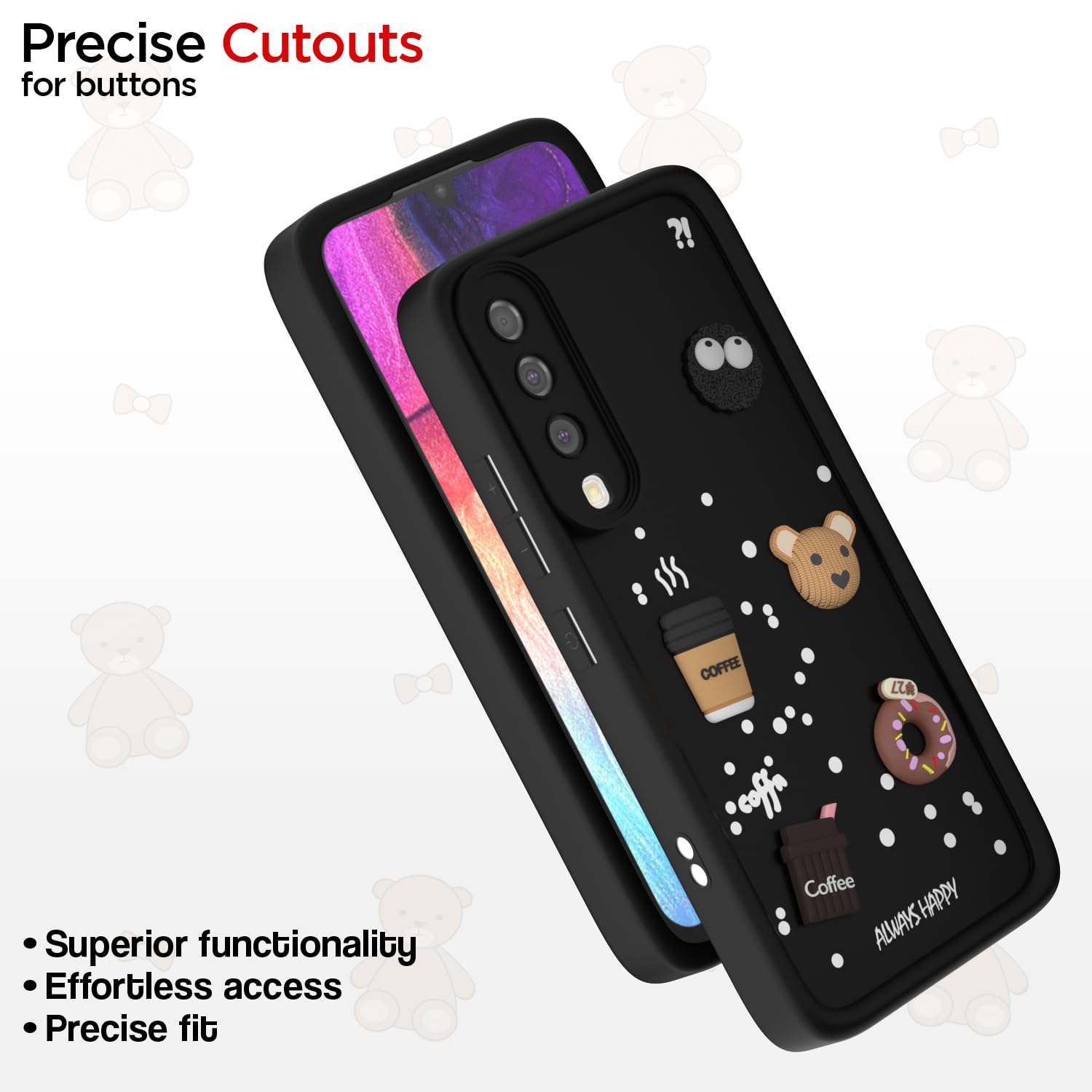 Pikkme Samsung Galaxy A50 / A50s / A30s Cute Fun Cartoon 3D Bear Coffee Back Cover (Black)