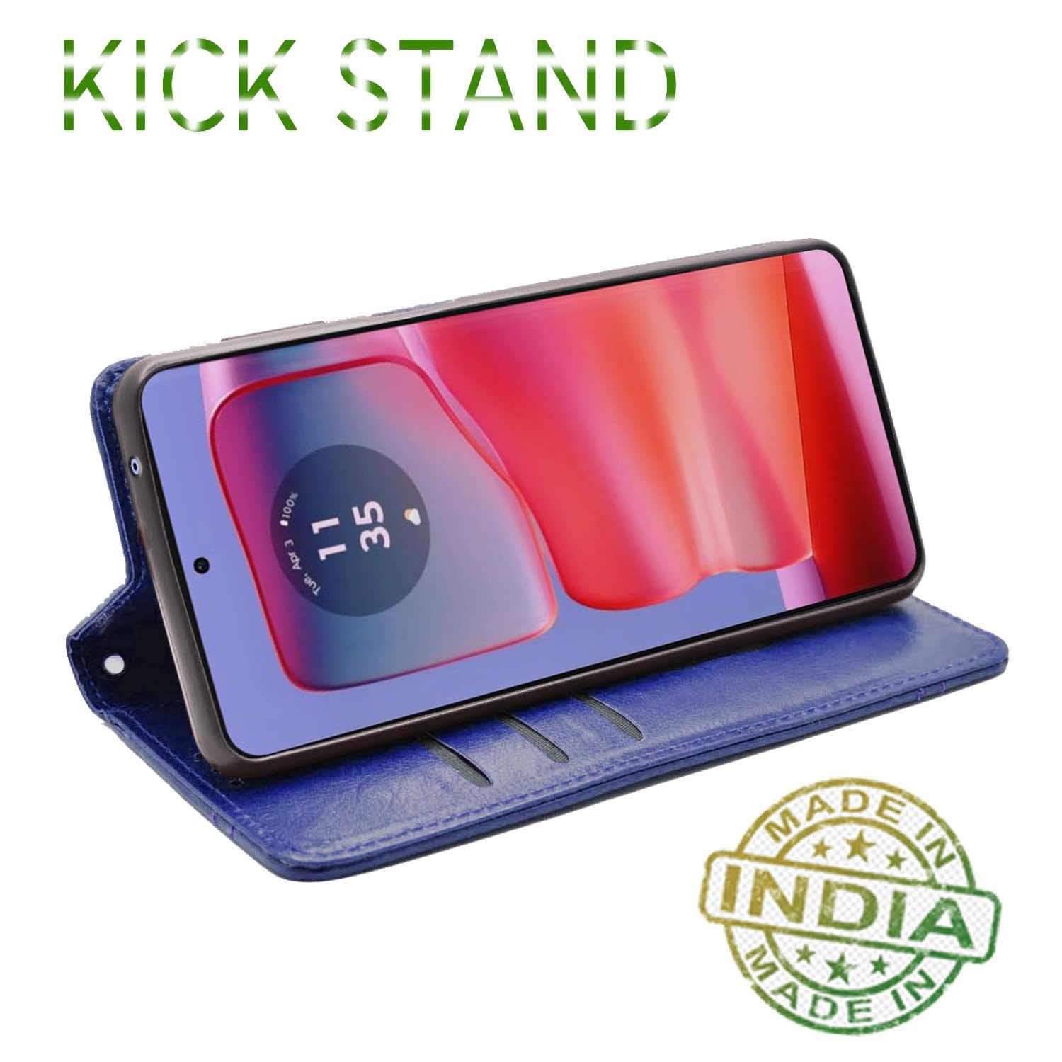 Pikkme Moto Edge 50 Pro 5G Premium Leather Magnet Flip Cover (Blue)