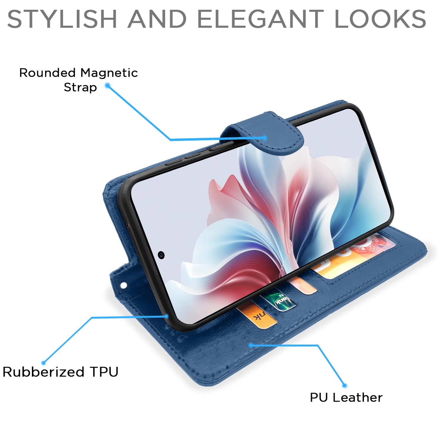 OPPO F25 Pro 5G mobile flip cover in blue by Pikkme – photo 3