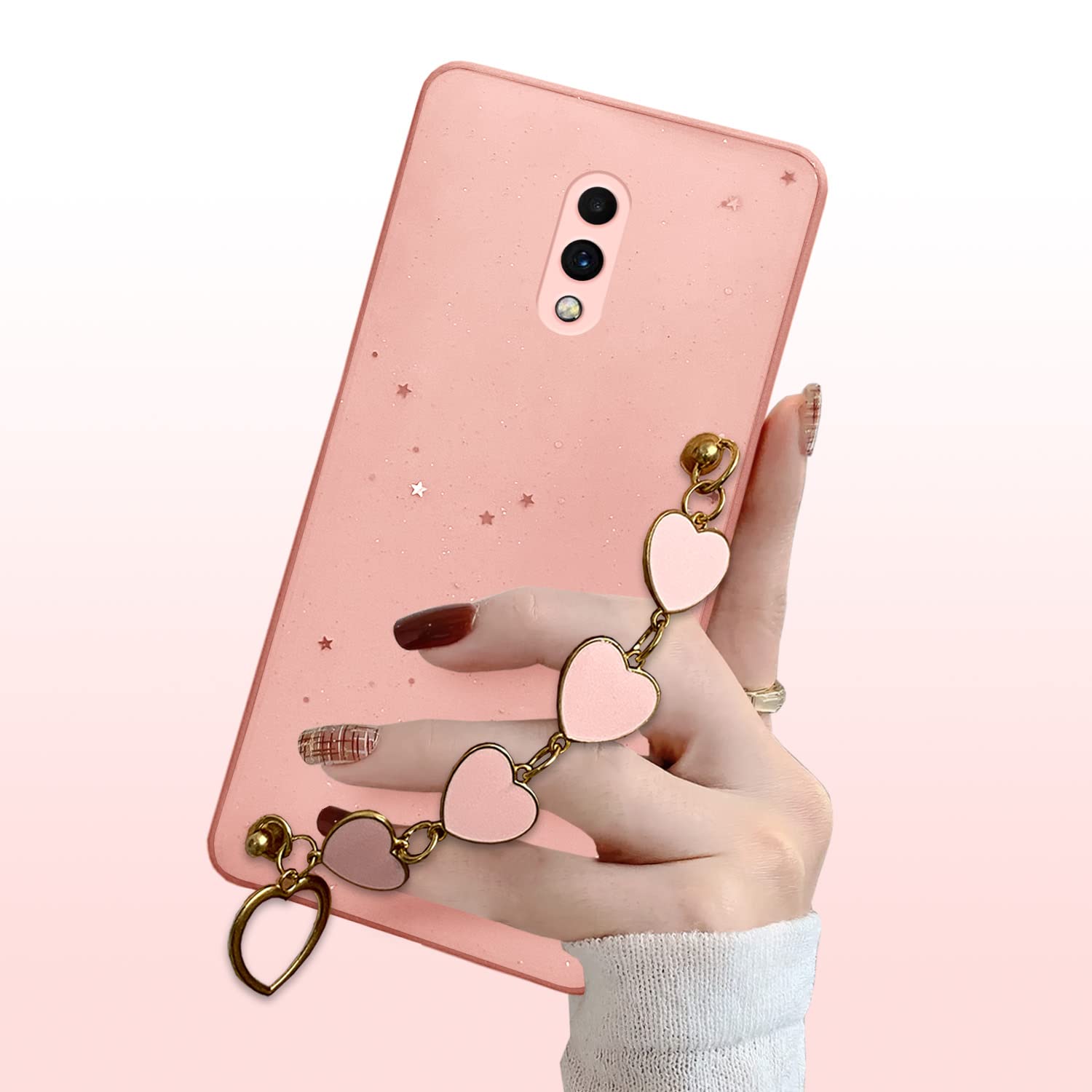 Pikkme Oneplus 6T / Oneplus 7/1+6T / 1+7 Back Cover for Girls | Heart Shaped Metal Chain Blocks | Sparkling Soft TPU | Case for Oneplus 6T / Oneplus 7/1+6T / 1+7 (Pink)