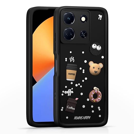 Pikkme infinixnote305g Cute Fun Cartoon 3D Bear Silicone Back Cover - Black