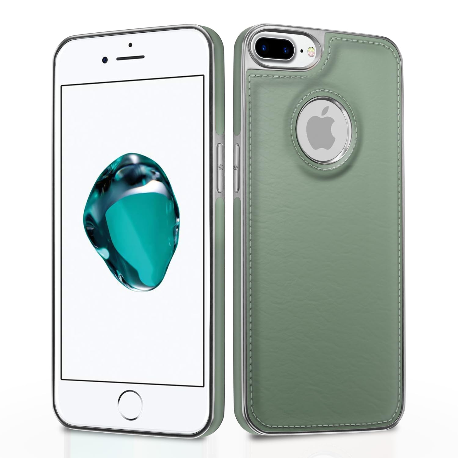 iPhone 7 Plus/8 Plus Chrome Leather Back Cover -Green