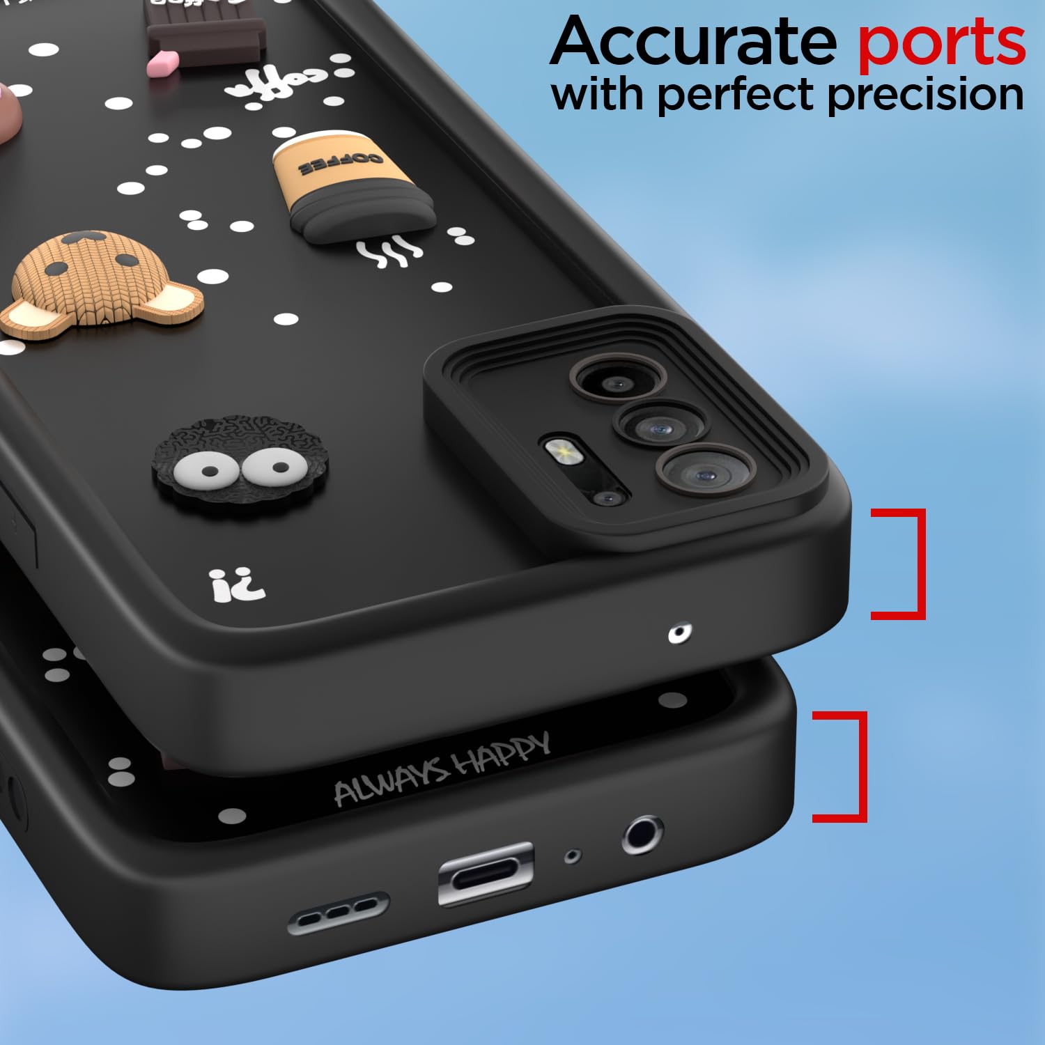 Pikkme Oppo F19 Pro Plus 5G Cute Fun Cartoon 3D Bear Coffee Back Cover (Black)