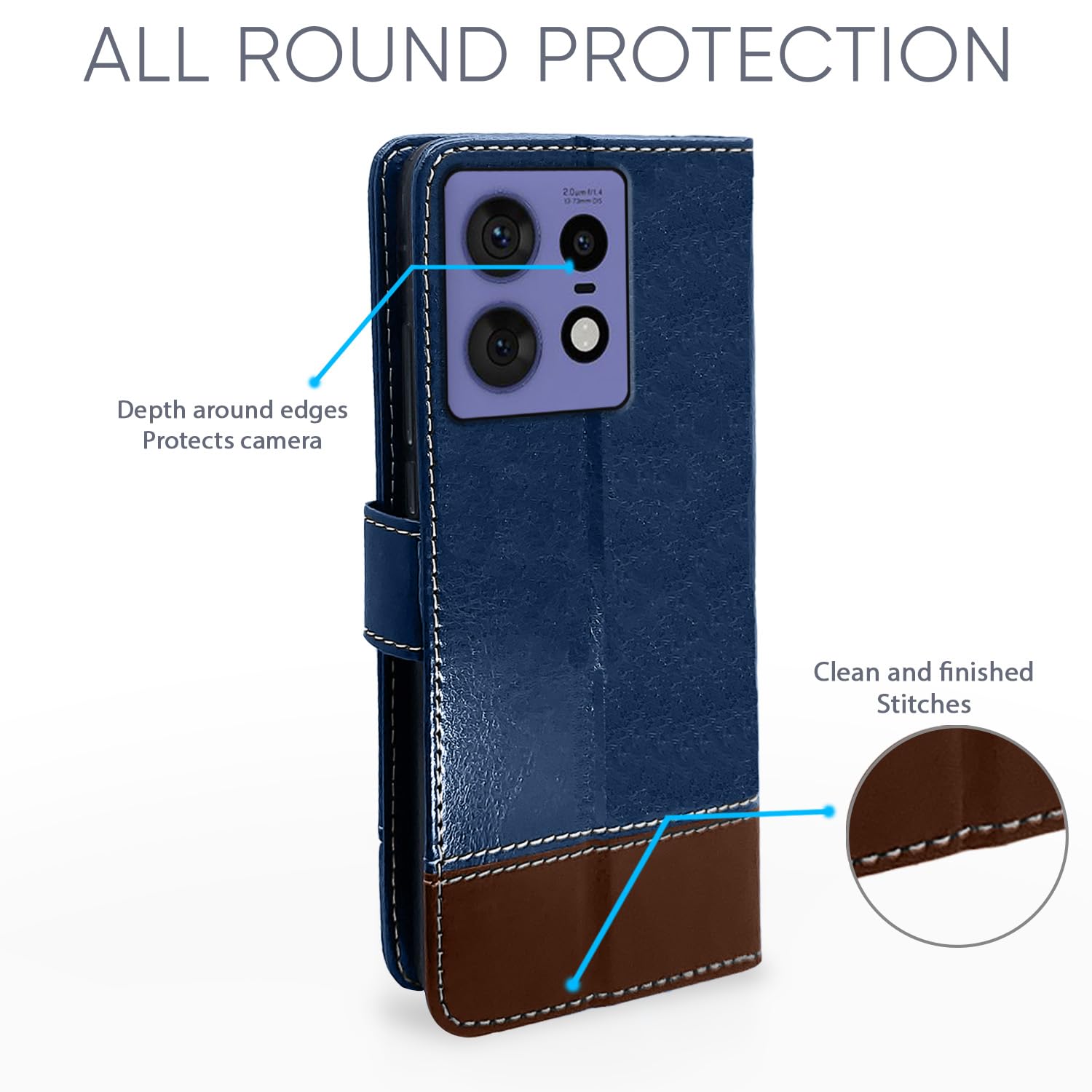 Moto Edge 50 Pro 5G Magnetic wallet flip cover in blue & brown by Pikkme – photo 2