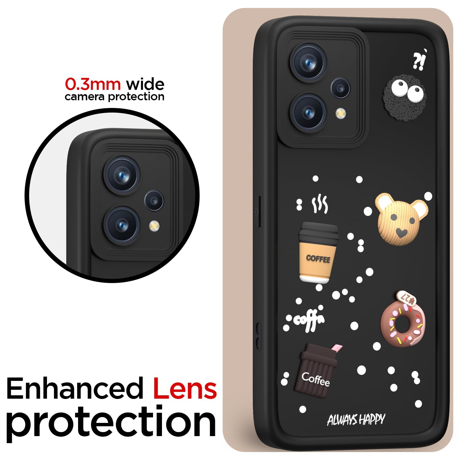 Pikkme Realme 9 4G / Realme 9 Pro Plus 5G Cute Fun Cartoon 3D Bear Coffee Back Cover (Black)