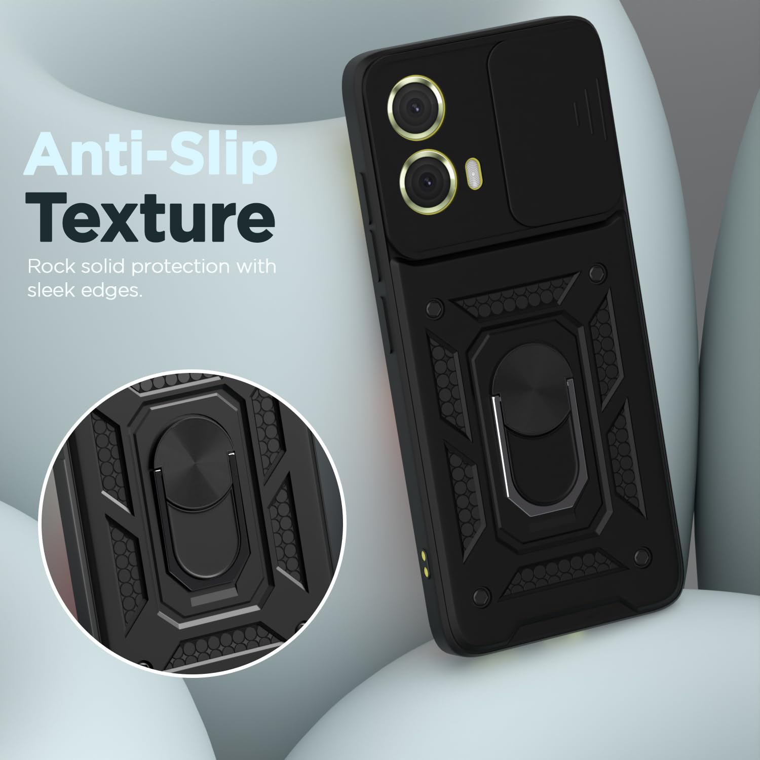 Pikkme Motorola Moto G85 5G Sliding Camera Shield & Stand D10 Tough Armor Back Cover (Black)